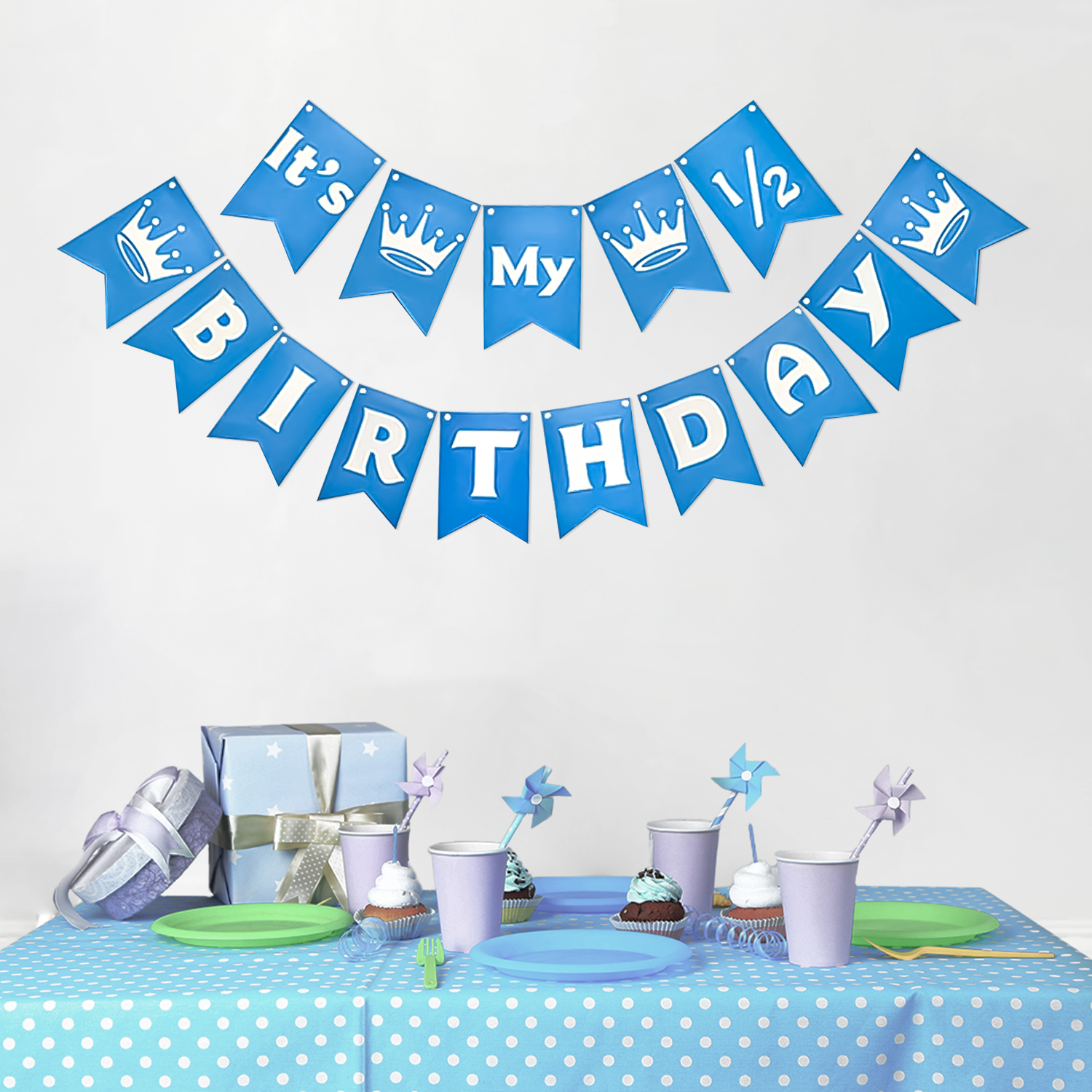 Blue it's My Half Happy Birthday Banner