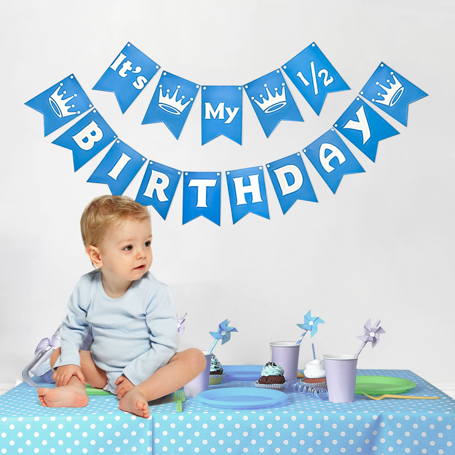 Blue it's My Half Happy Birthday Banner