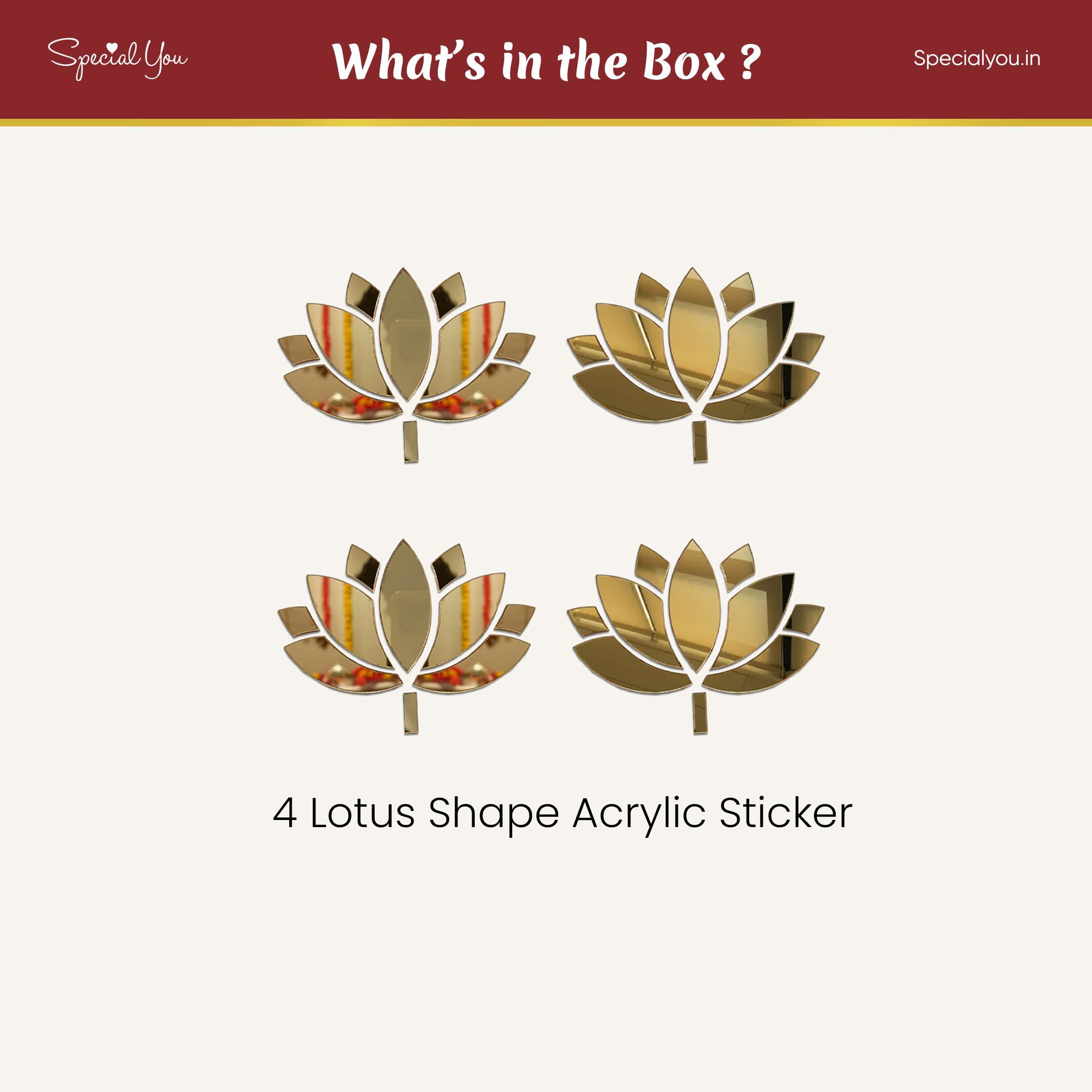 Acrylic Lotus Sticker Pack of 4