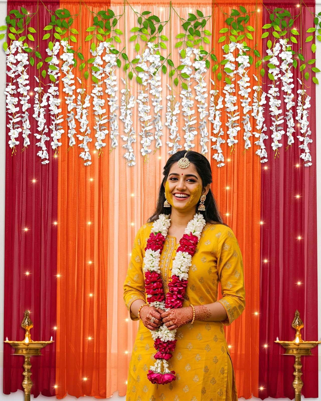 Orange, Peach, Red Curtain Backdrop Set