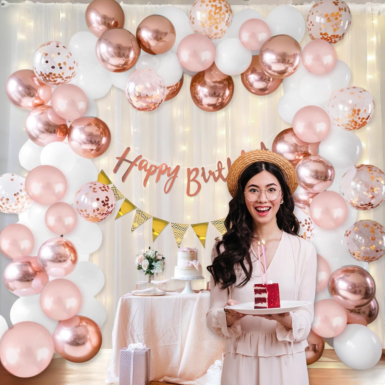 White & Rosegold Balloon combo