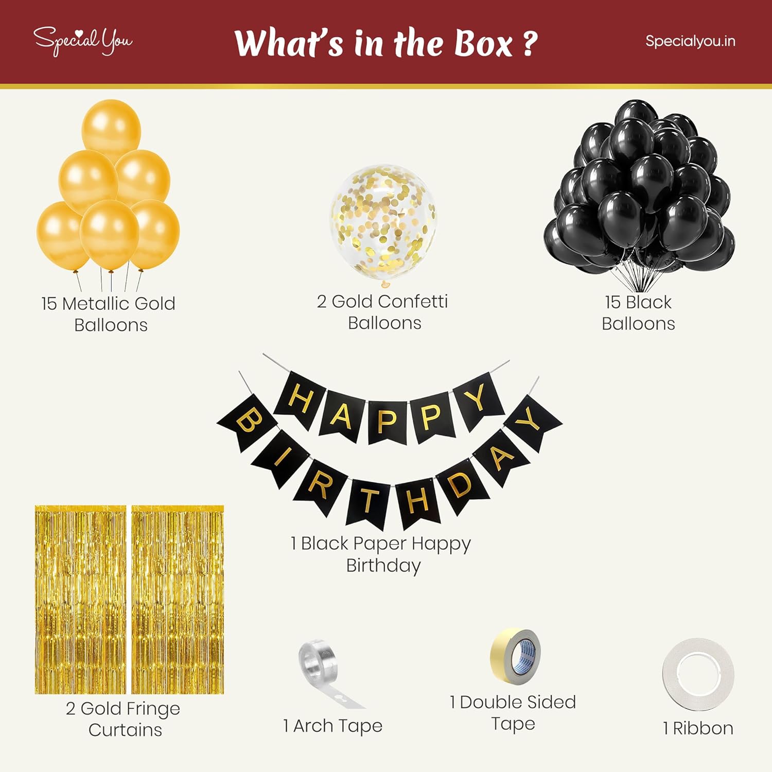 Black and Gold Theme Birthday Decoration Kit