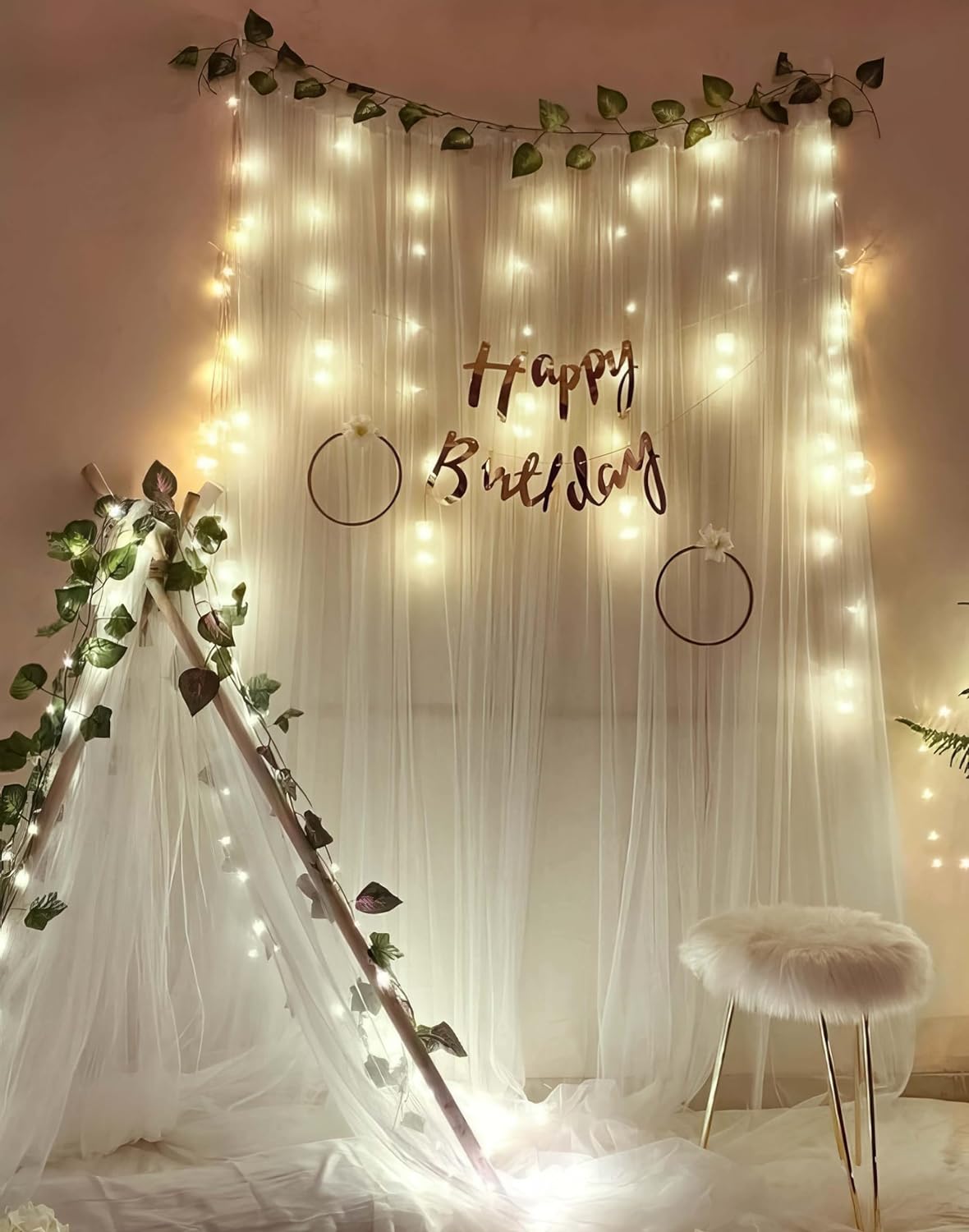 White Curtain DIY Birthday Decor Kit