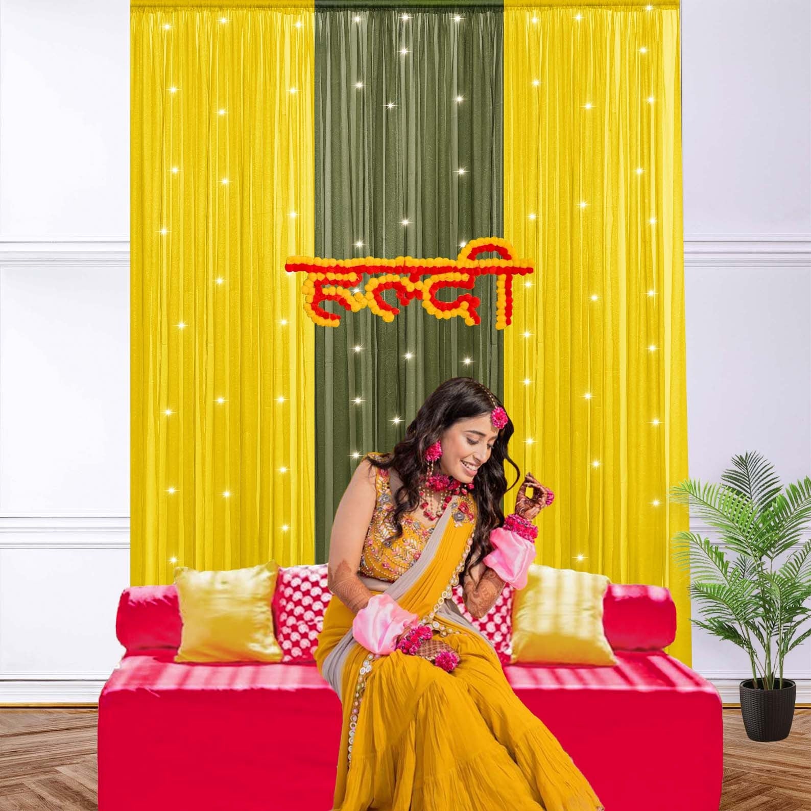 Yellow, Green Curtains for Haldi