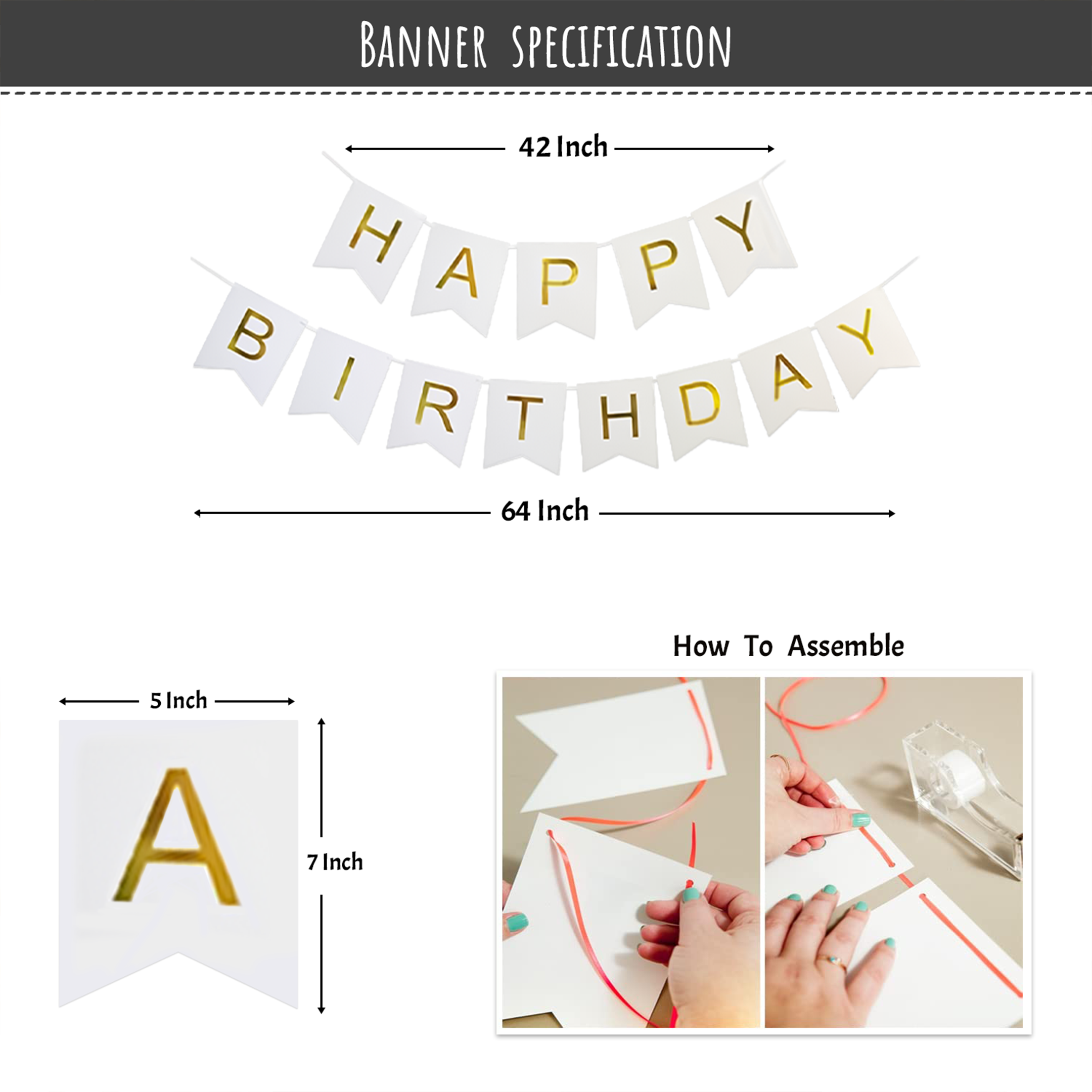 White Happy Birthday Paper Banner
