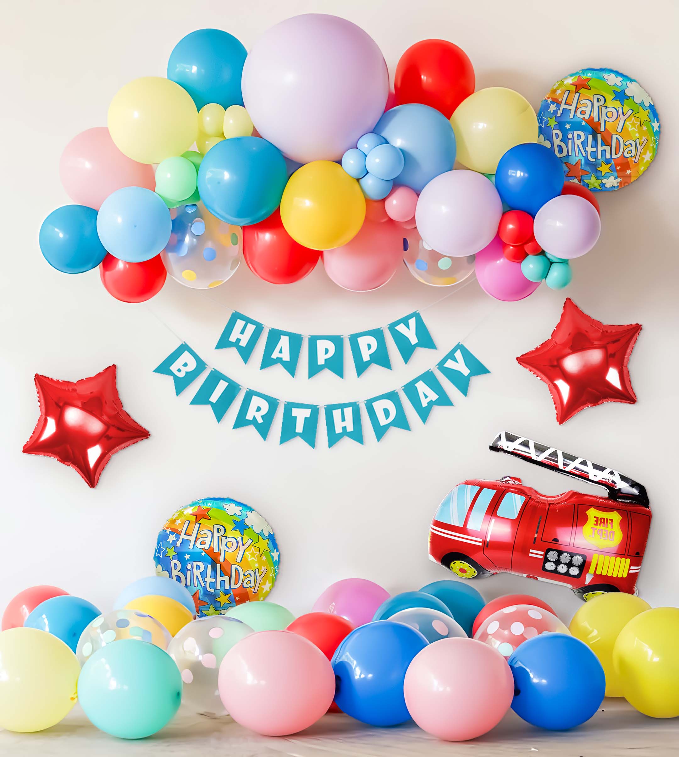 Fire truck theme DIY birthday decoration Set