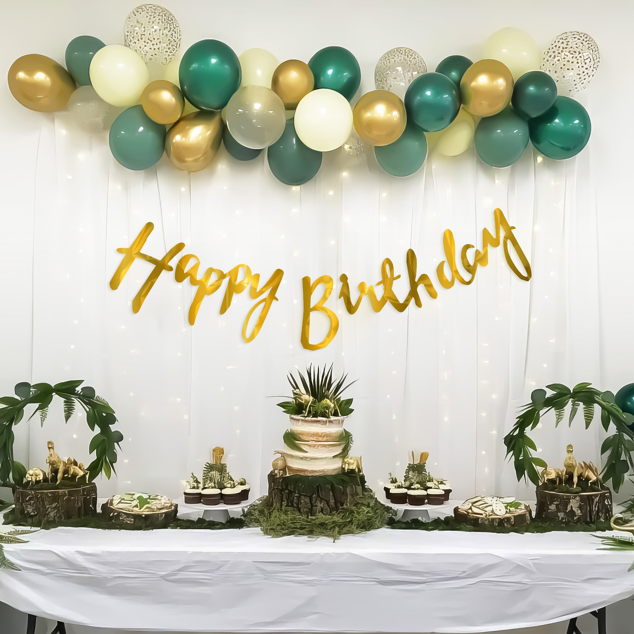 Happy Birthday Party Cursive Metallic Banner - Gold