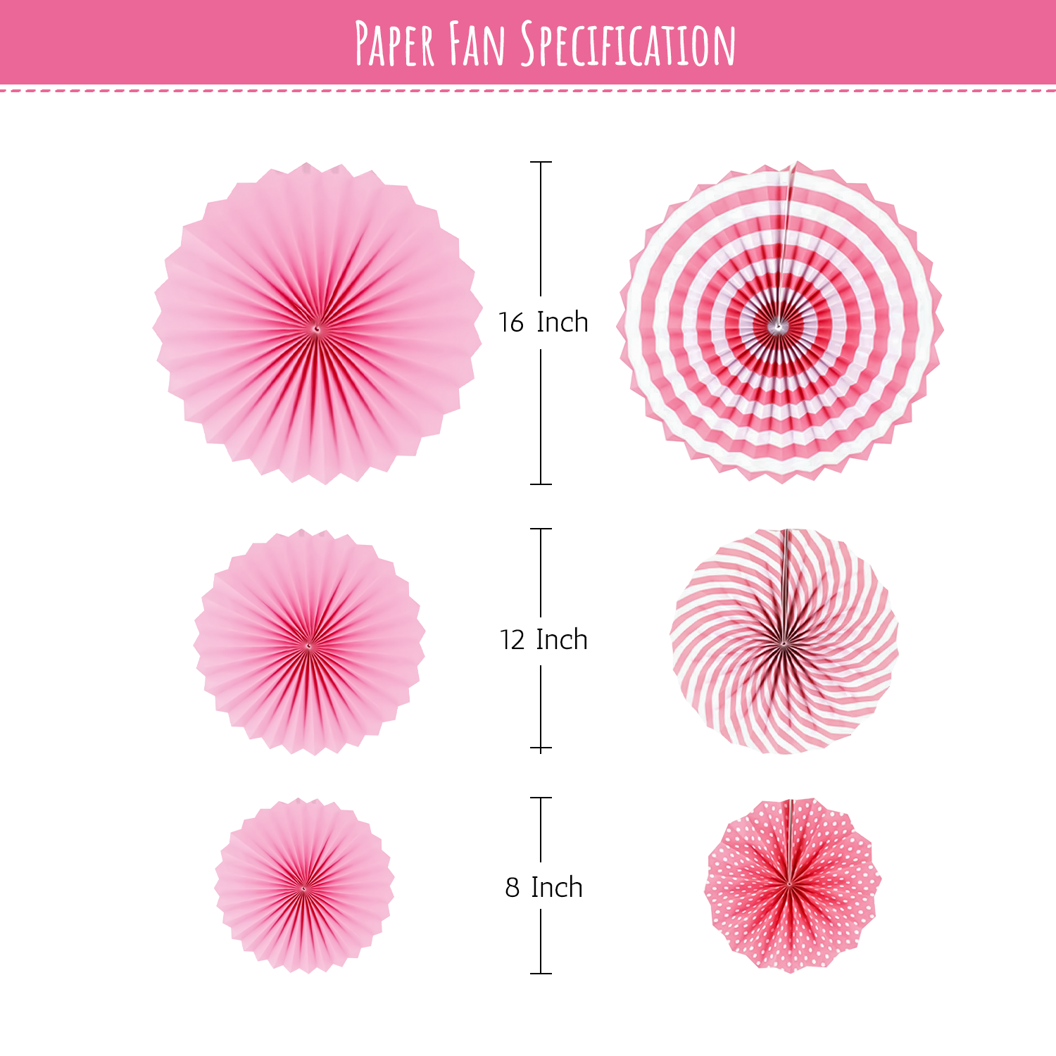 Pink Paper Fans hanging for wall backdrop pack of 6