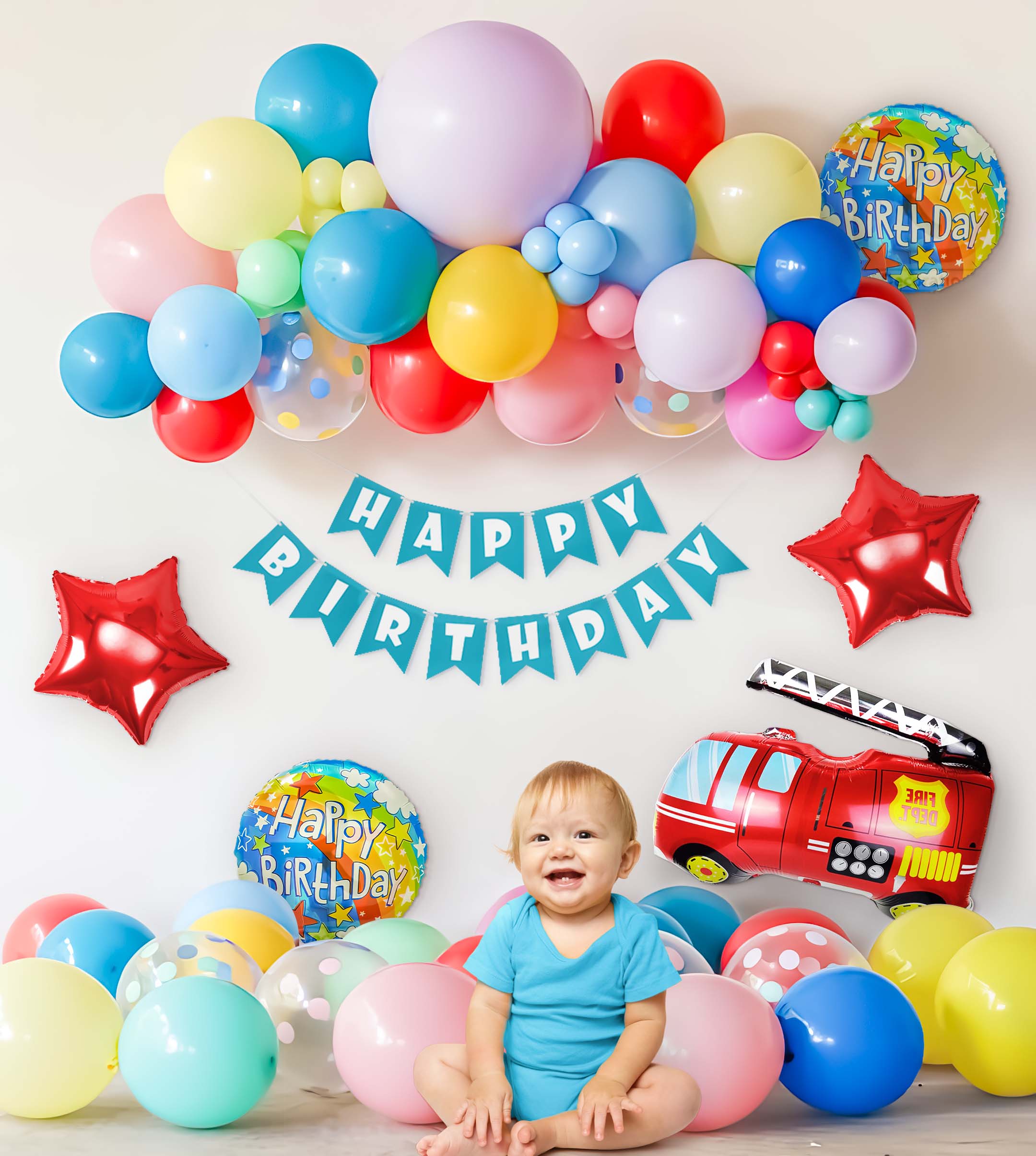 Fire truck theme DIY birthday decoration Set