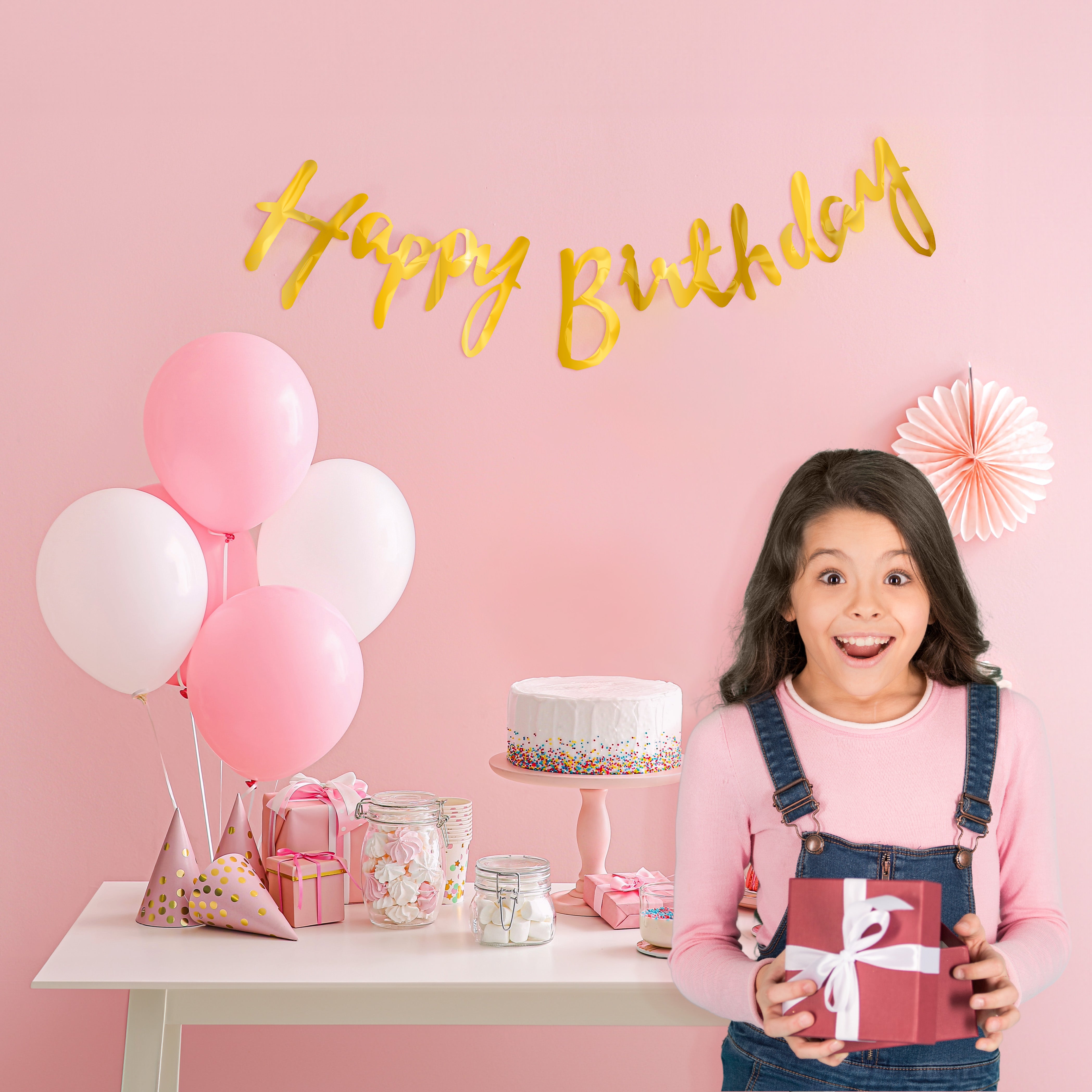 Happy Birthday Party Cursive Metallic Banner - Gold