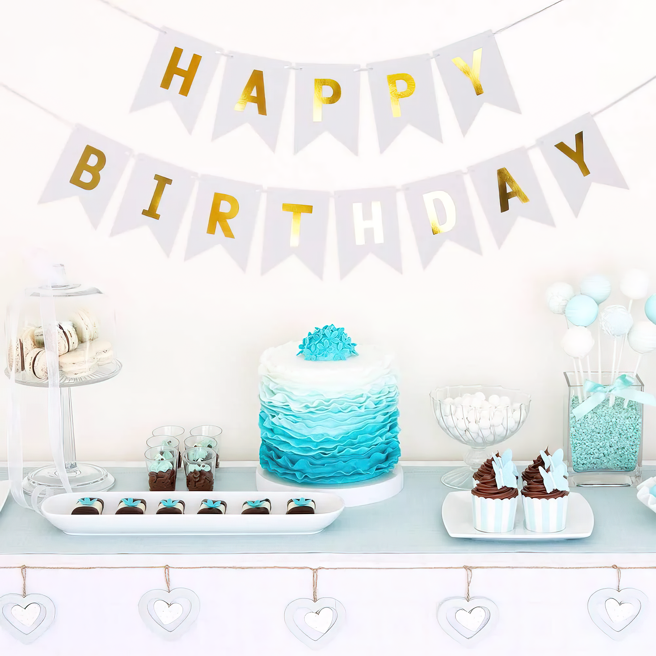 White Happy Birthday Paper Banner