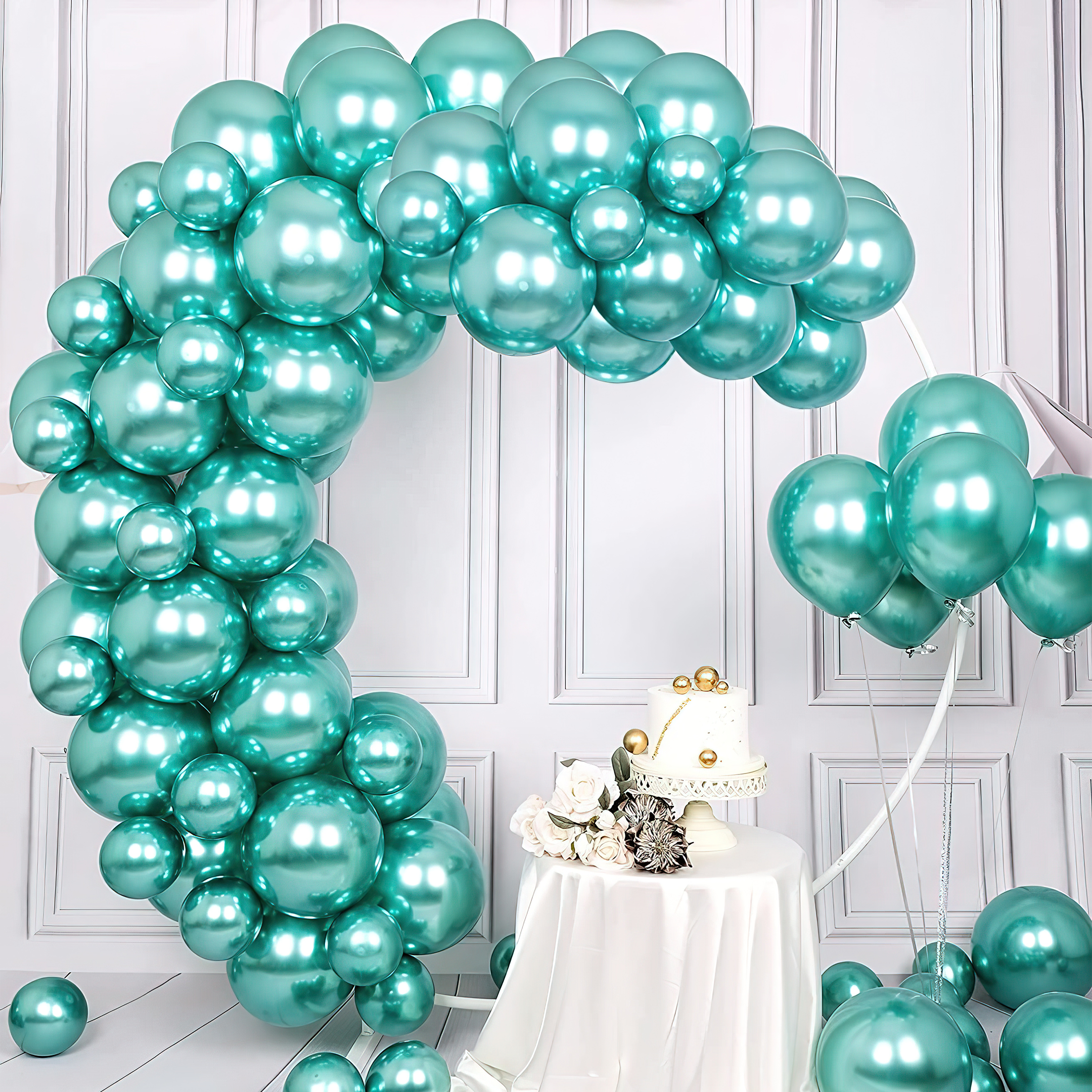 Green chrome party balloons for decoration