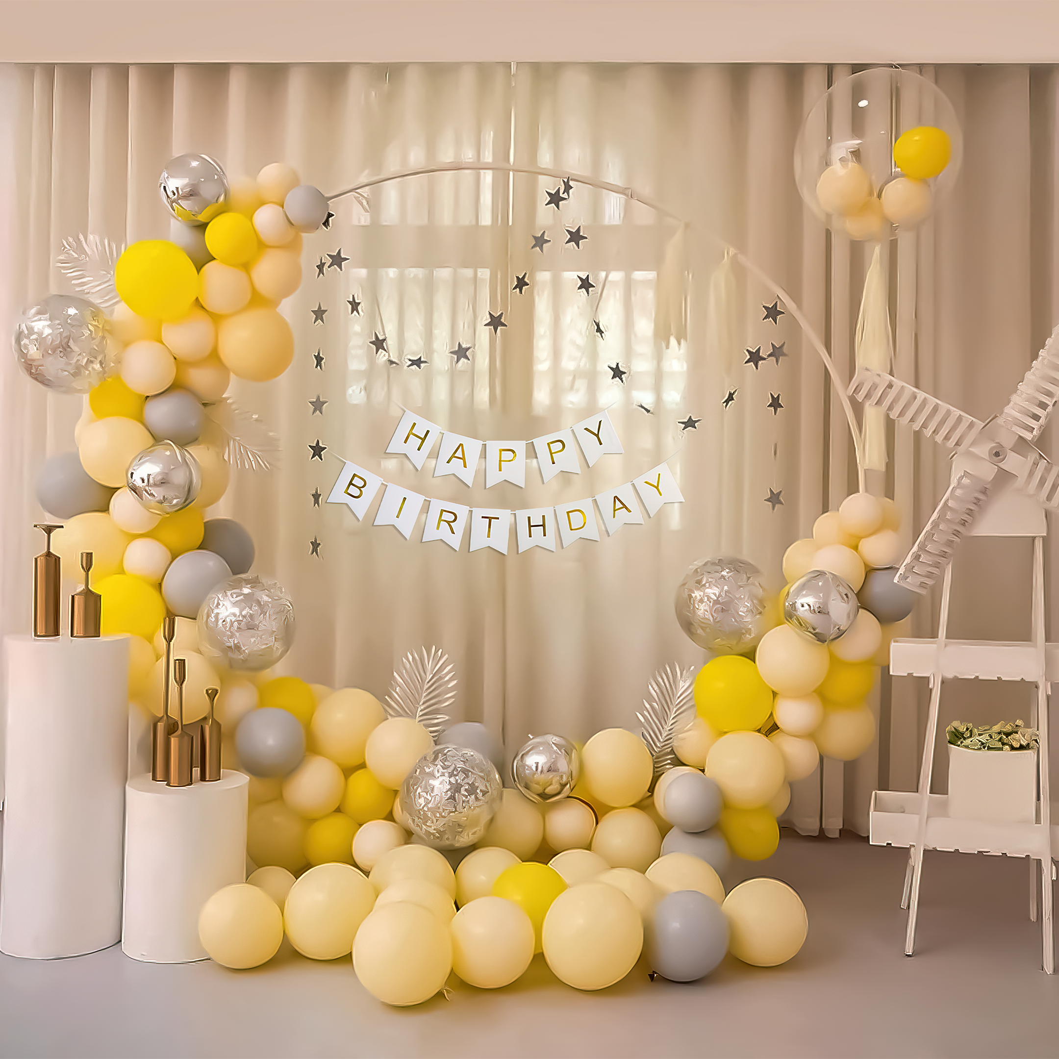 White Happy Birthday Paper Banner