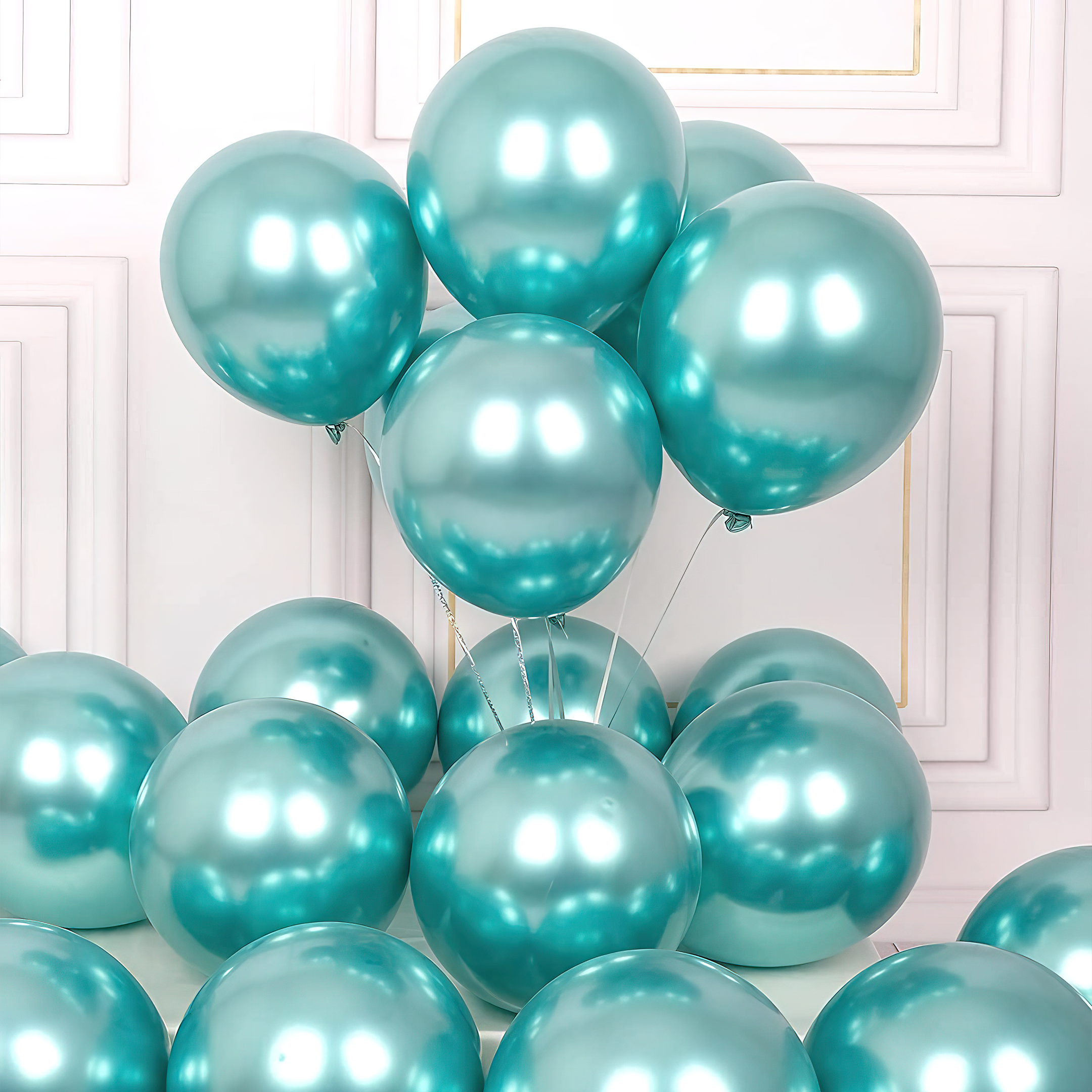 Green chrome party balloons for decoration