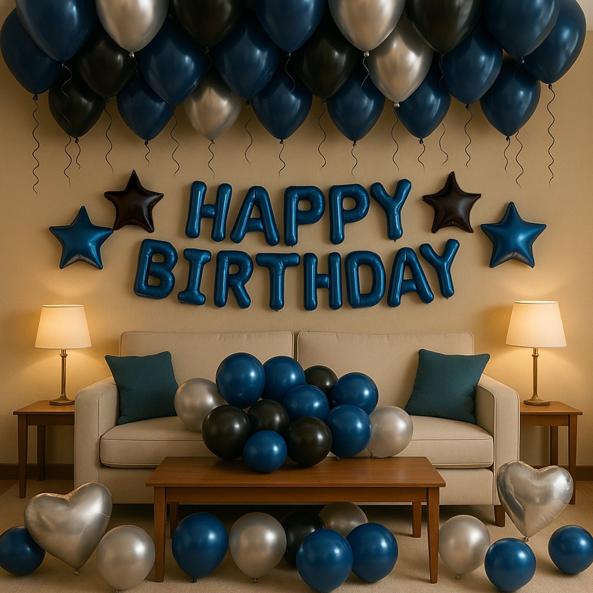 Chrome Blue, Silver & Black Birthday Decor