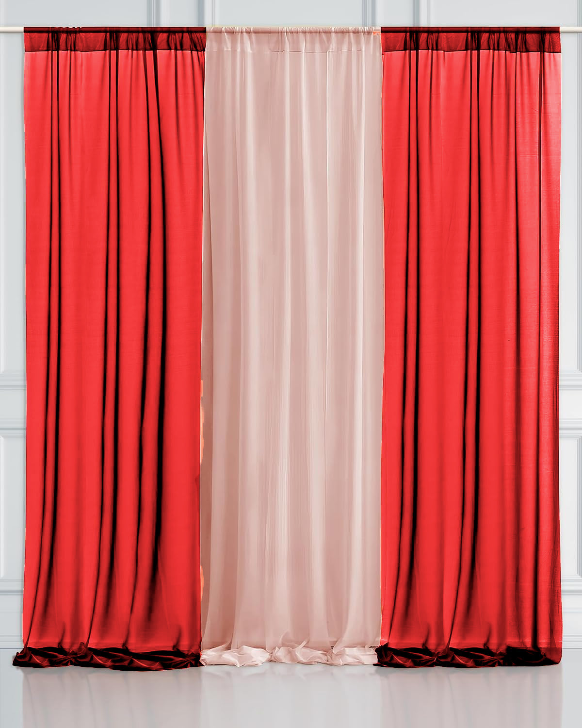 Red & Dusky Pink Decoration Net Curtains