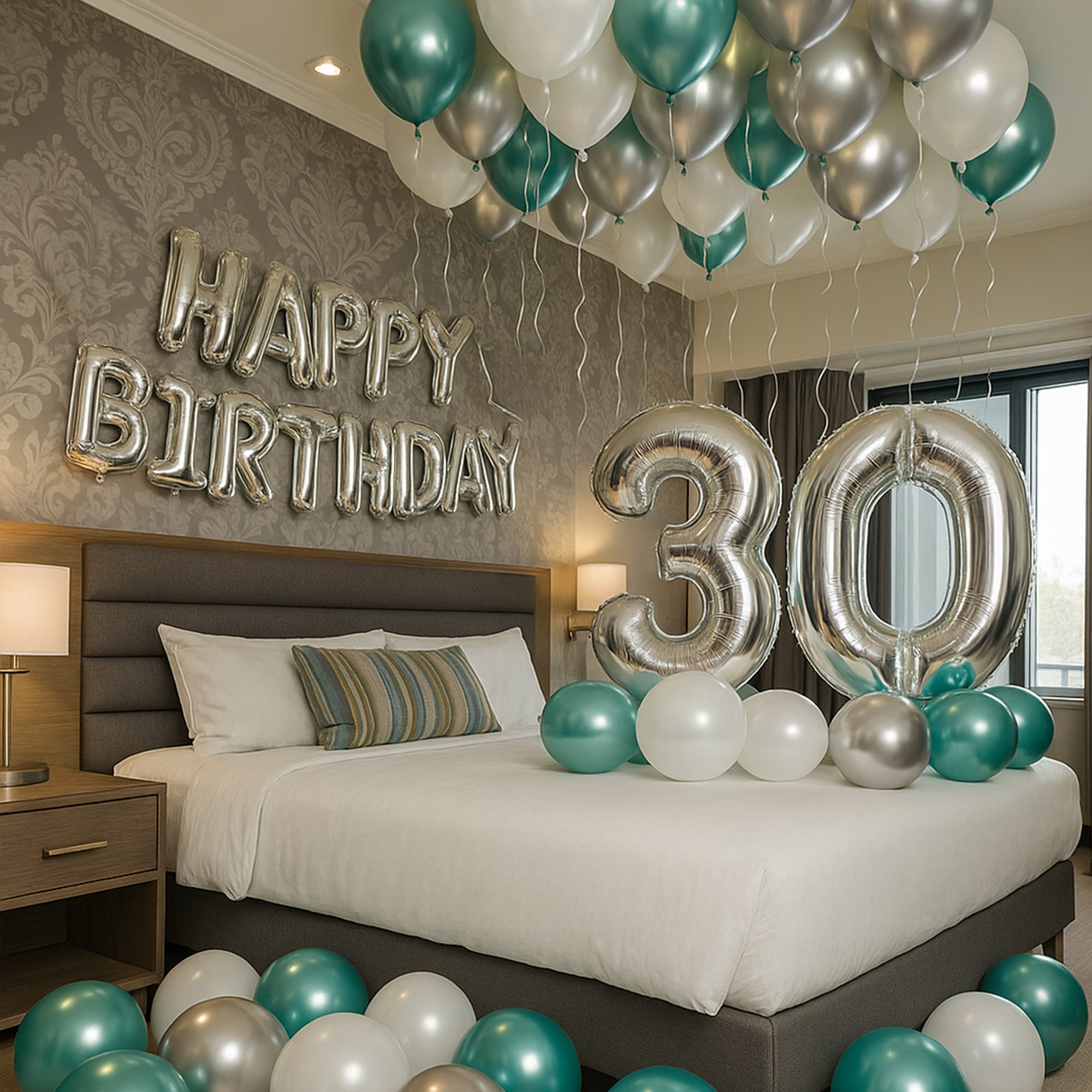 Green Chrome & White Balloons for Decoration