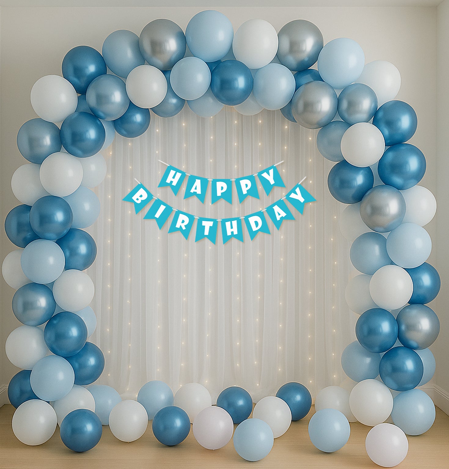 Blue, White Silver Balloons for Birthday Decor
