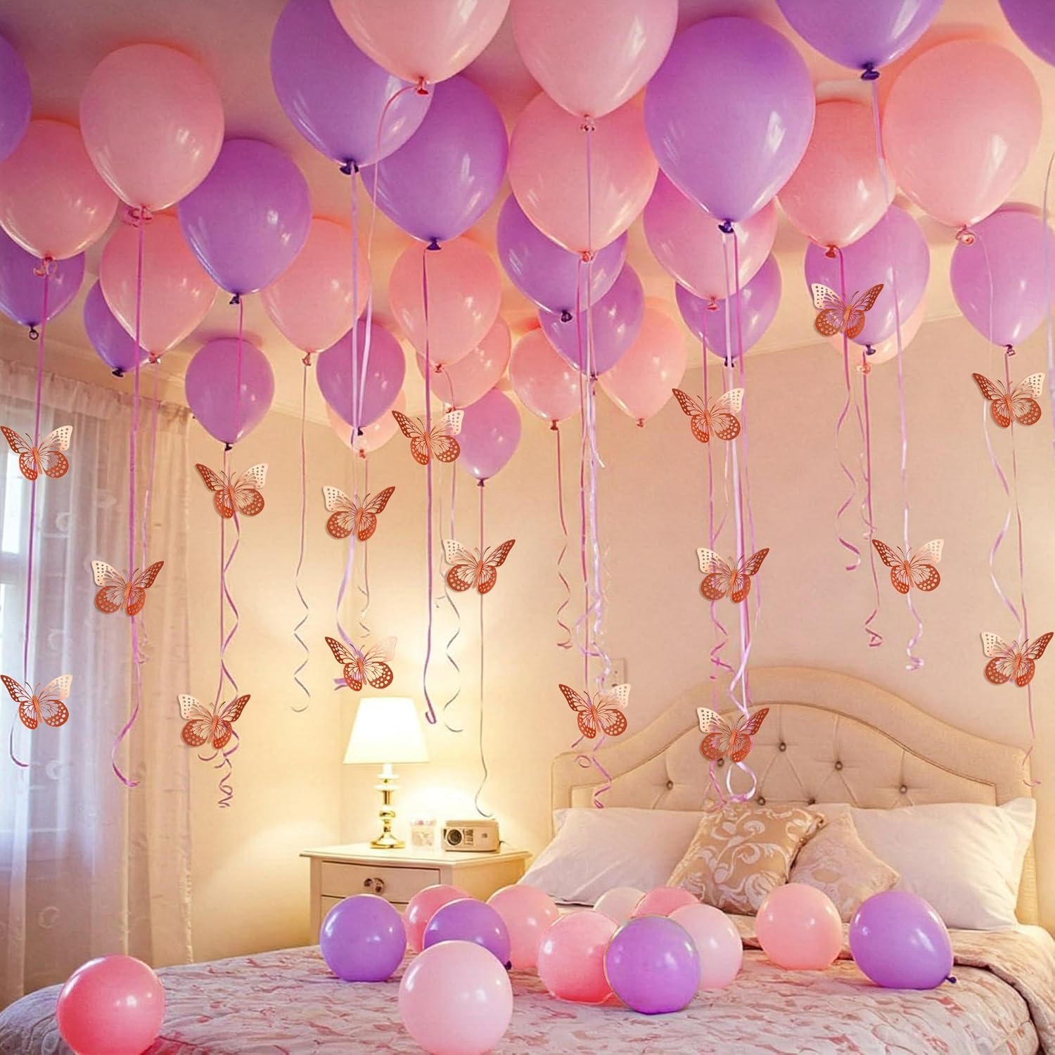 Pink and purple balloon with butterfly birthday decoration