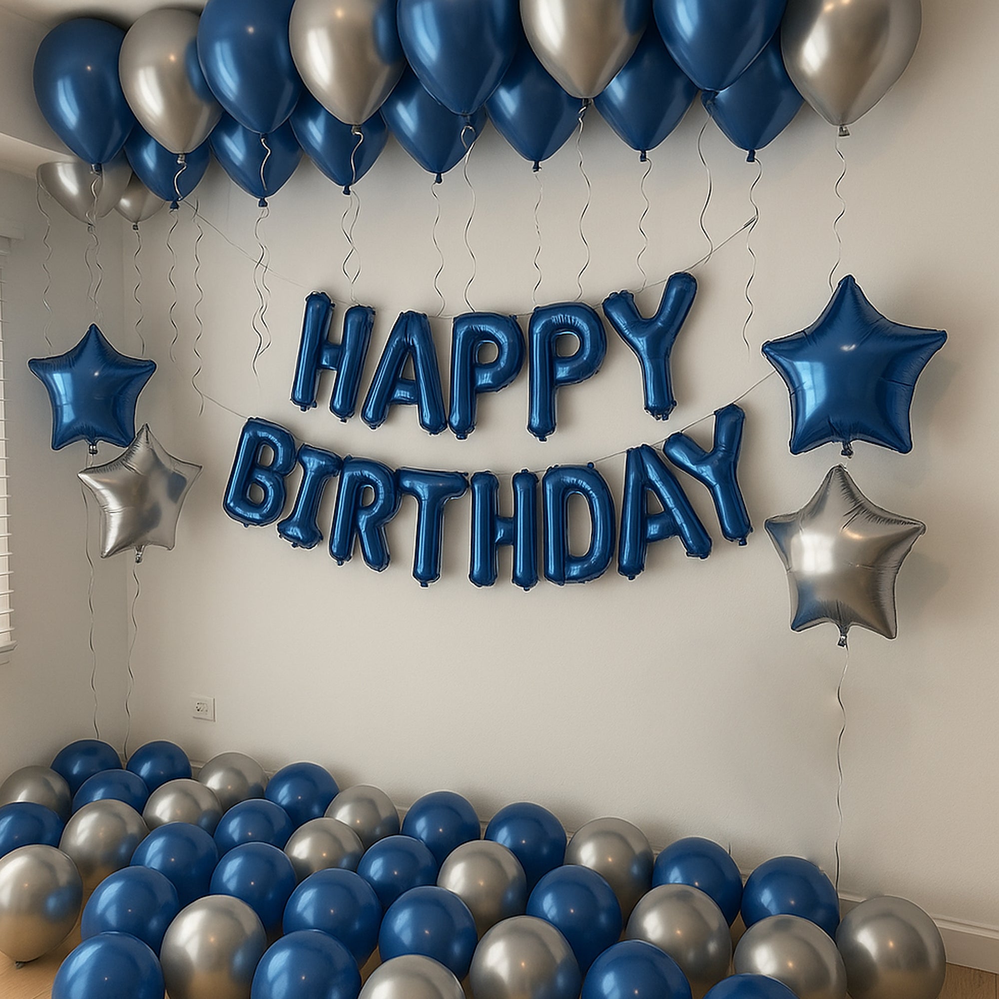 Chrome Blue & Silver Birthday Decor