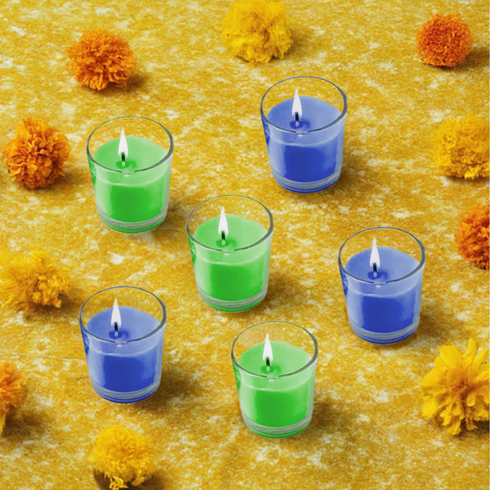Glass Scented Candles for Home Decor, Home Fragrance Candles Set of 6 (Blue & Green)