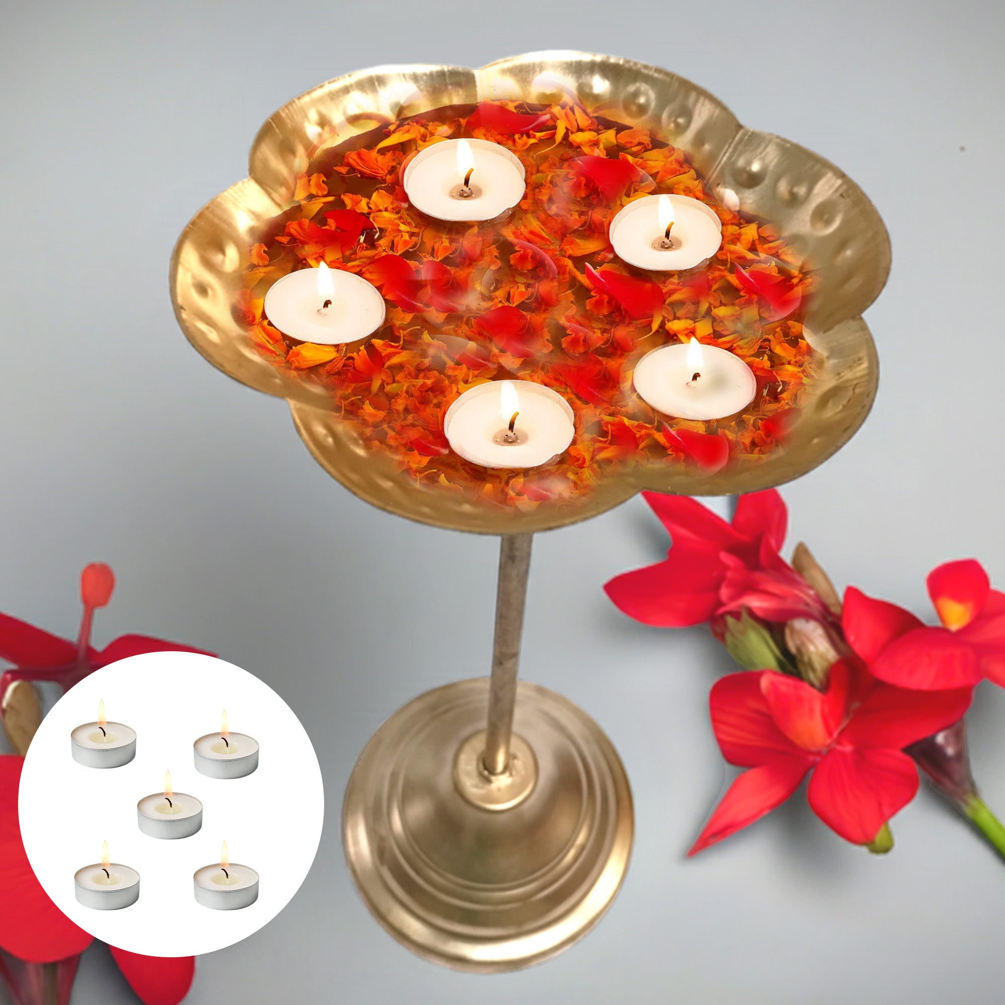 Urli Stand with Tealight Candles for Home Decor