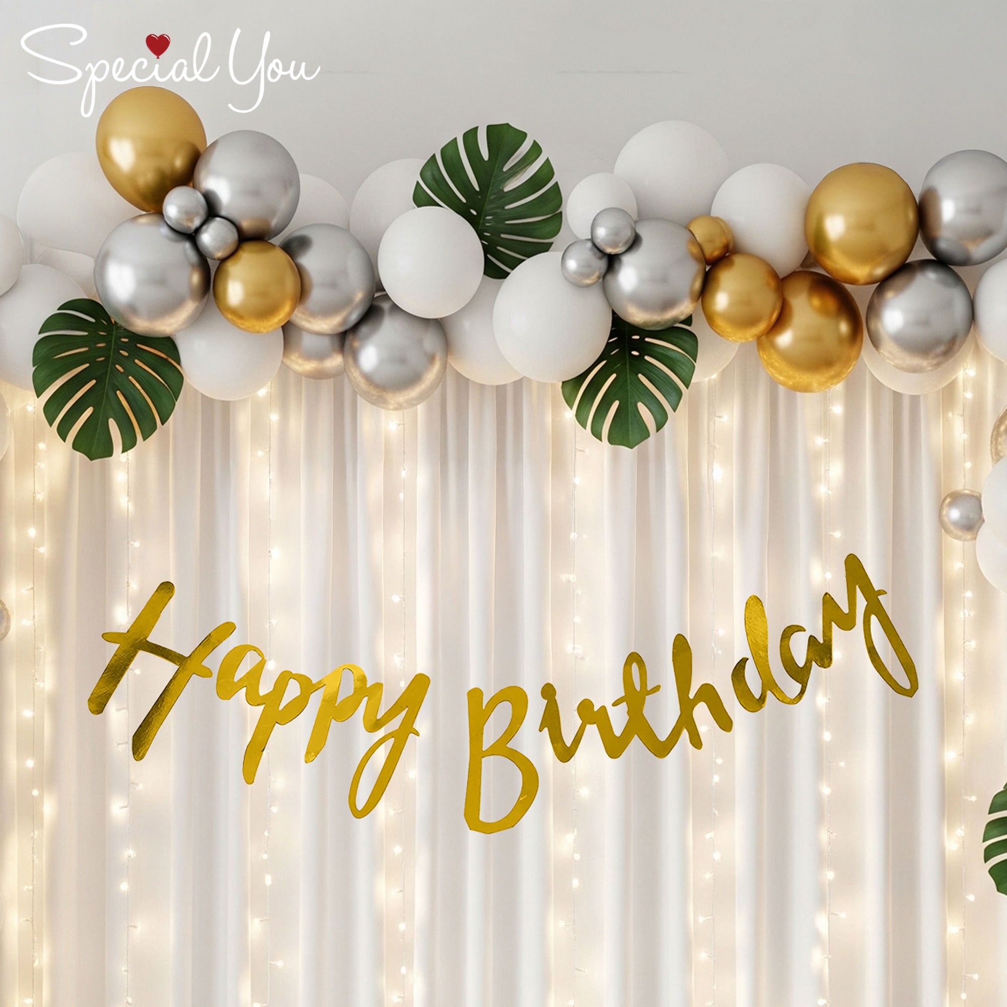 Elegant white and golden birthday Decor