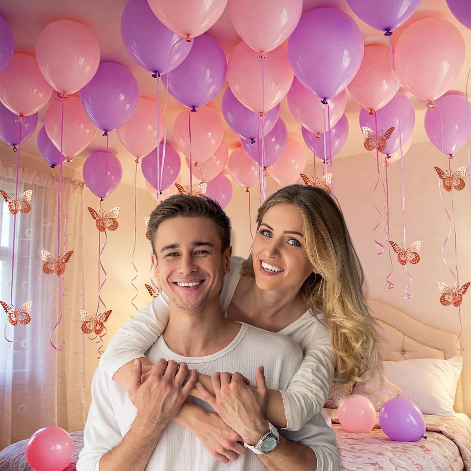 Pink and purple balloon with butterfly birthday decoration