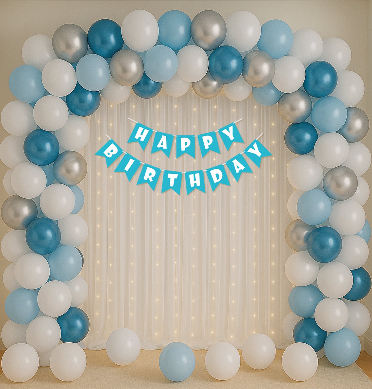 Blue, White Silver Balloons for Birthday Decor