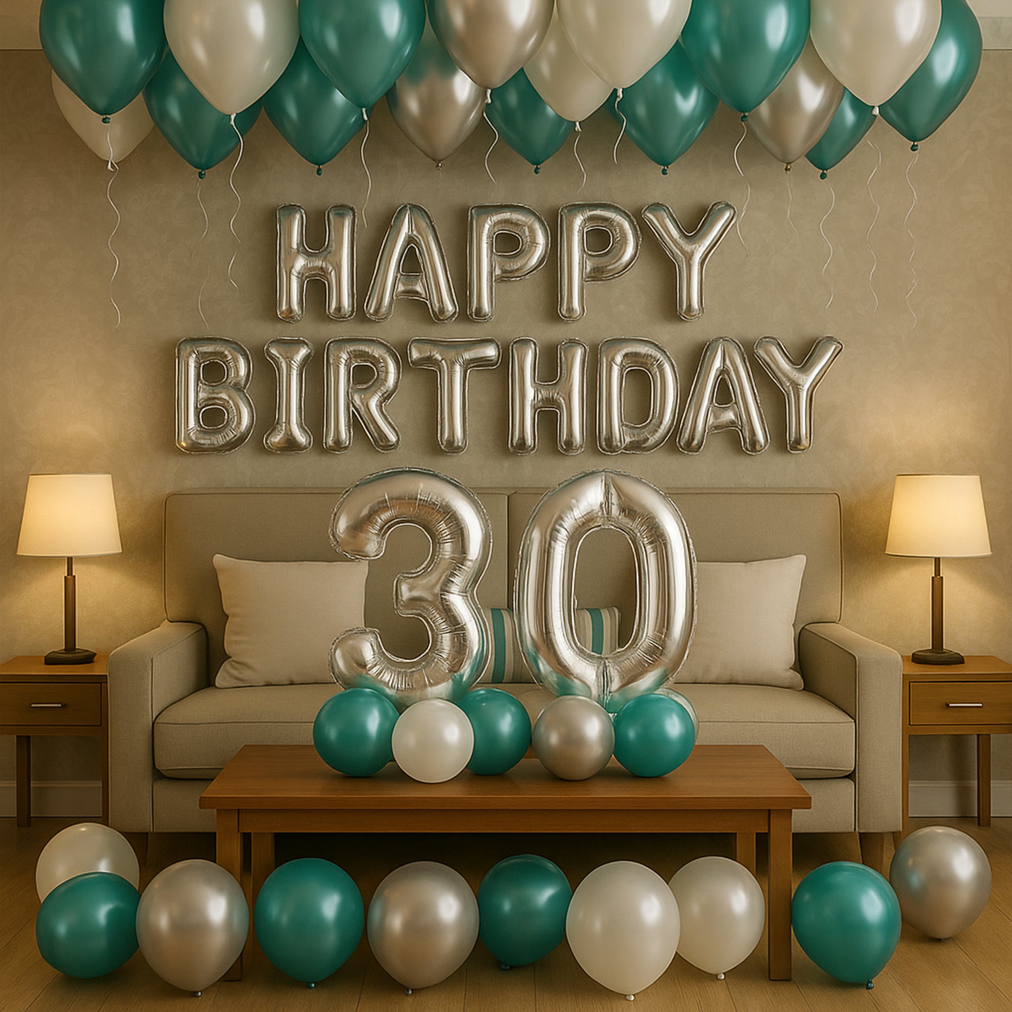 Green Chrome & White Balloons for Decoration