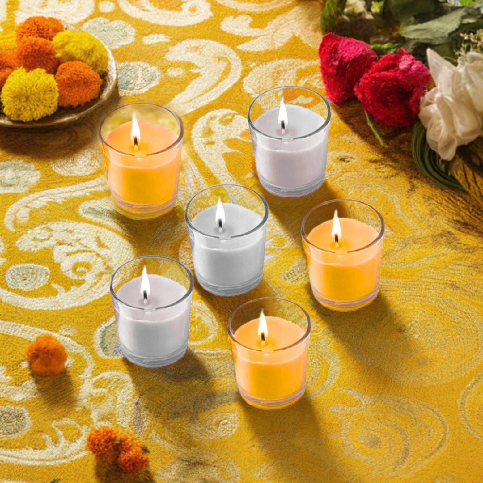 Glass Scented Candles for Home Decor, Home Fragrance Candles Set of 6 (White & Yellow)