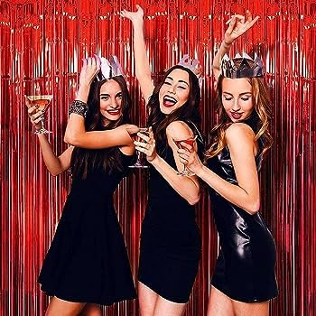 Red Tinsel Fringe Curtains