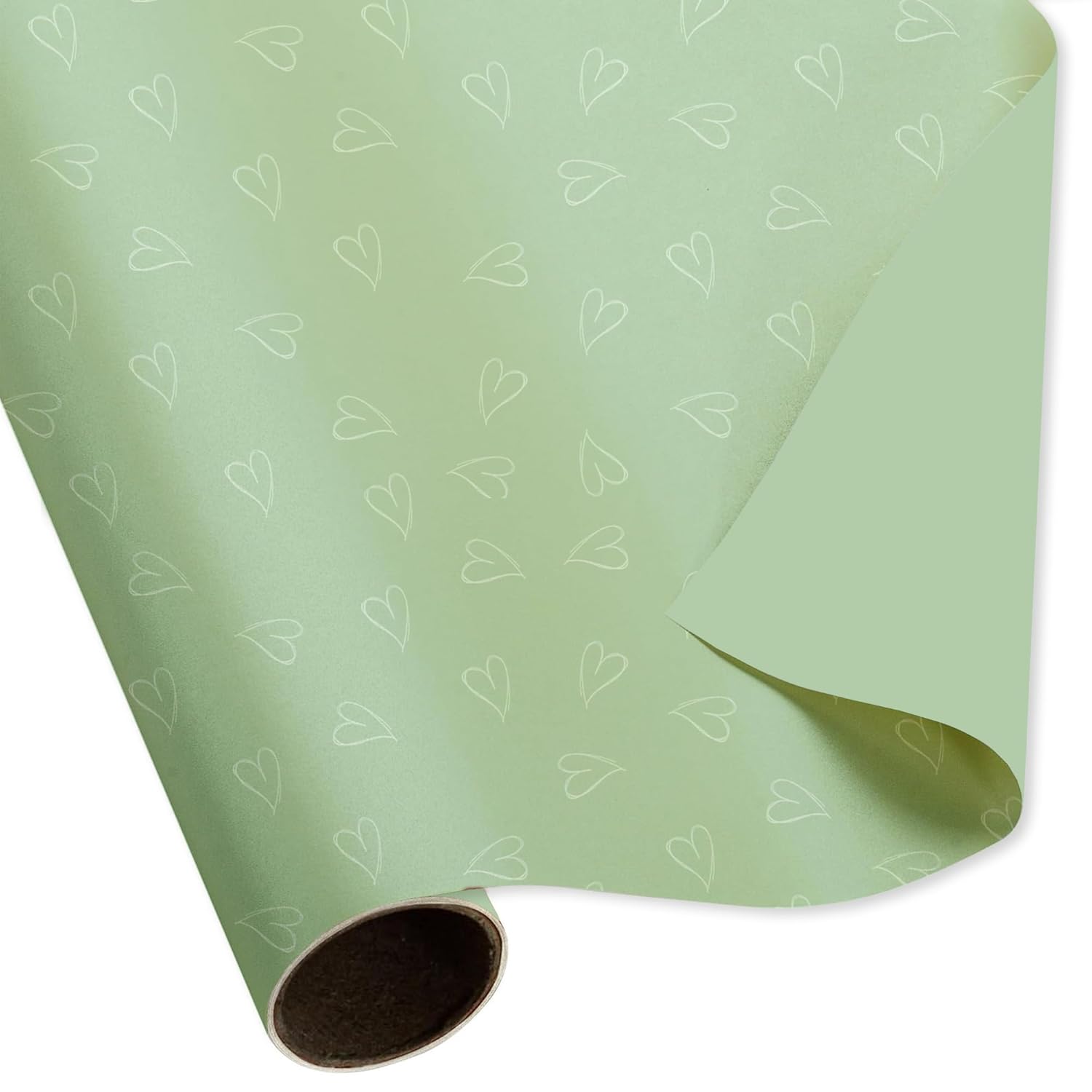 Heart Print Gift Wrapping Sheets- Green