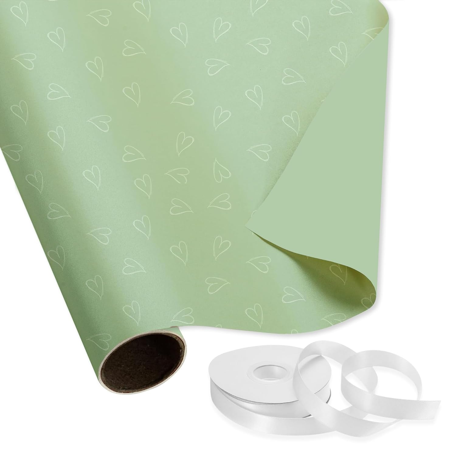 Heart Print Gift Wrapping Sheets- Green
