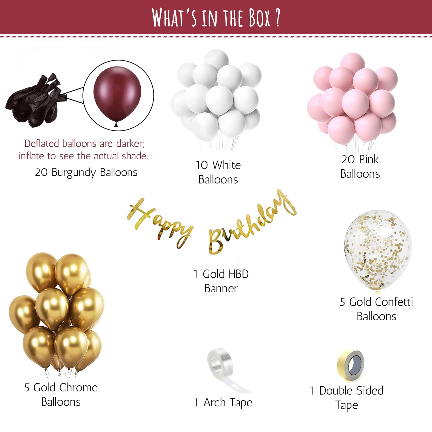 Burgundy Pink Gold Balloons for Birthday decoration