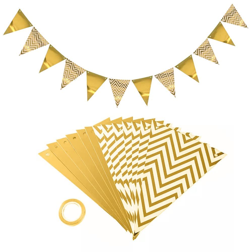 Gold Paper Fan Happy Birthday Decoration- Set of 10pcs