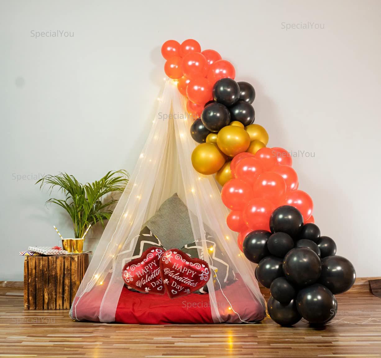 Black, Red & Golden Balloons for Valentine's Day