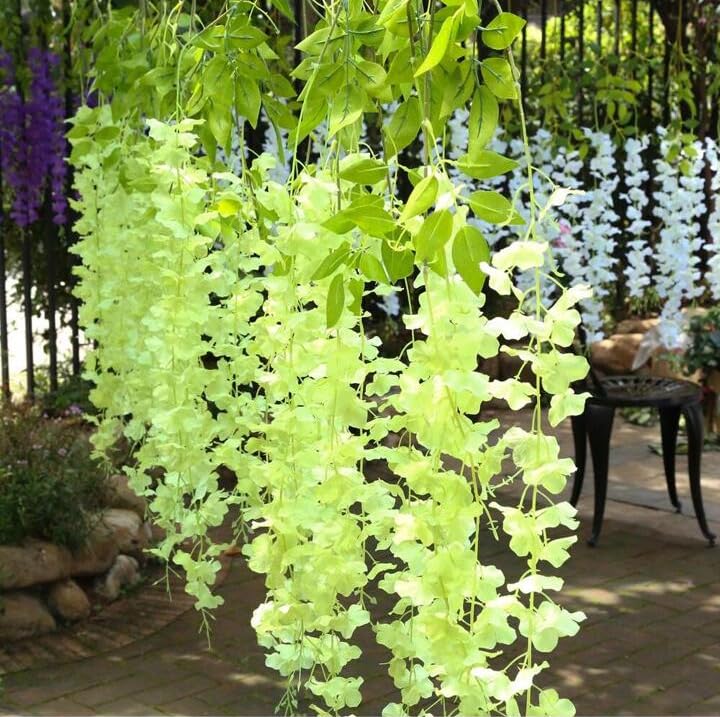 Fake Wisteria Hanging for Decoration Set of 12 - Green