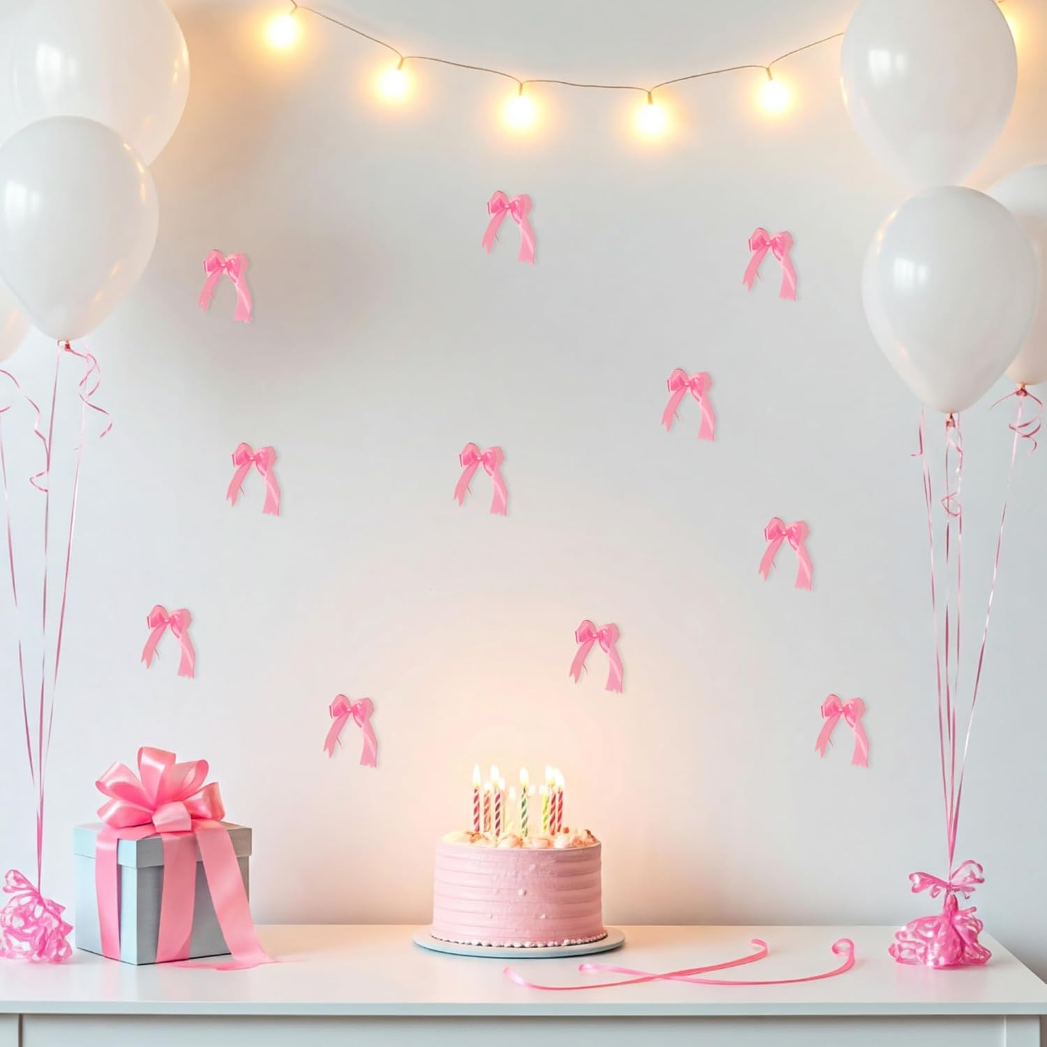 Pink bow white balloon theme happy birthday decoration