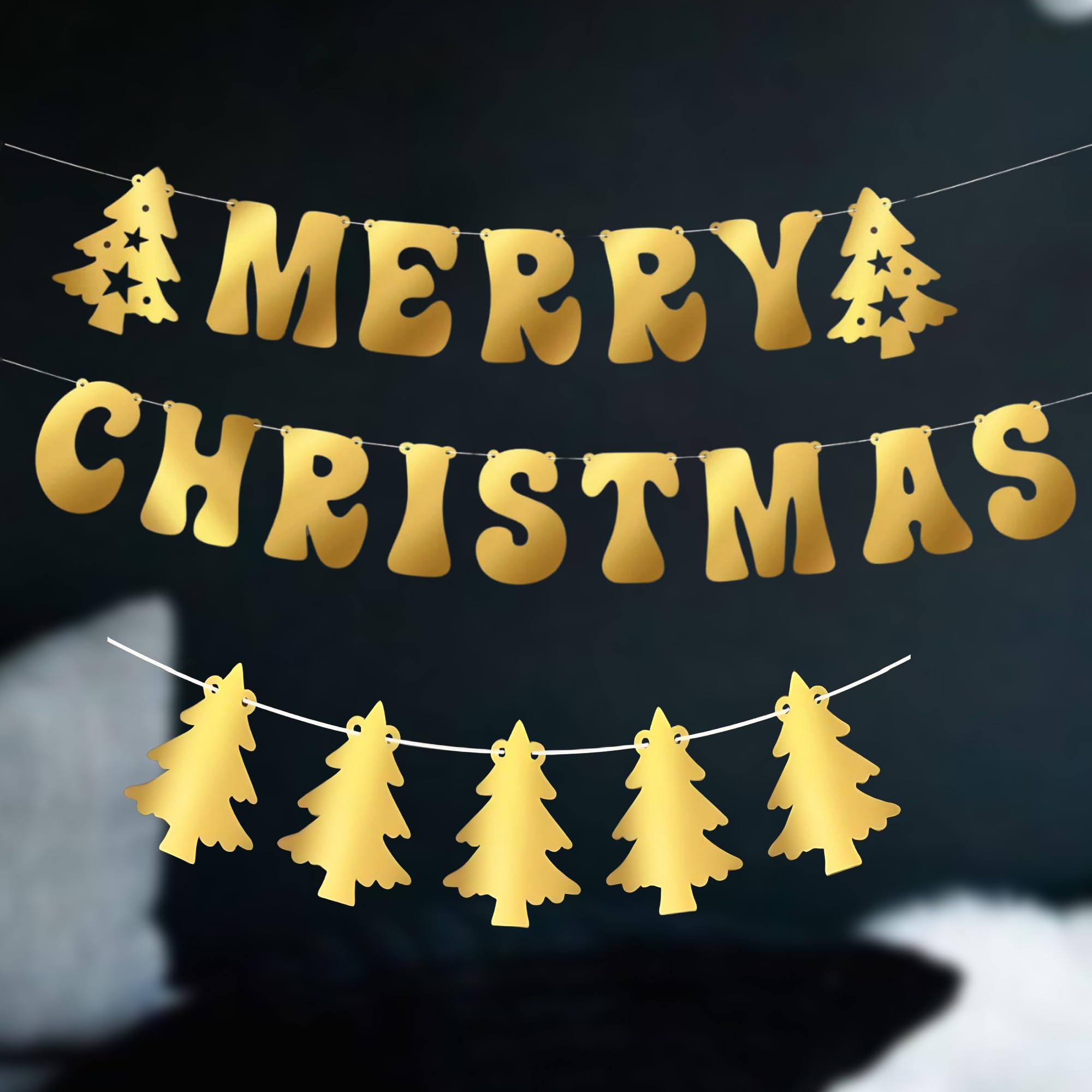 Tree Golden and Merry Christmas Paper Banner