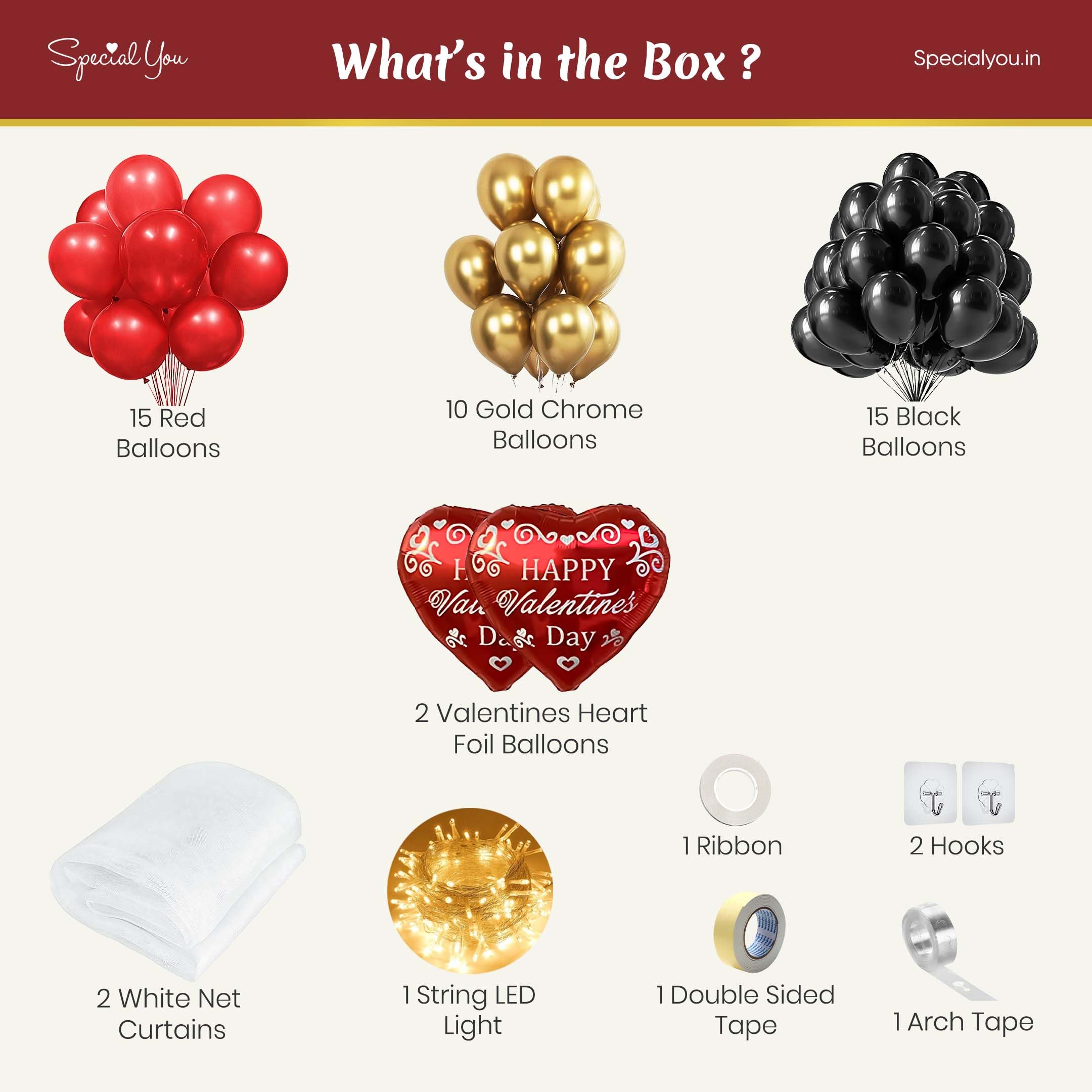 Black, Red & Golden Balloons for Valentine's Day