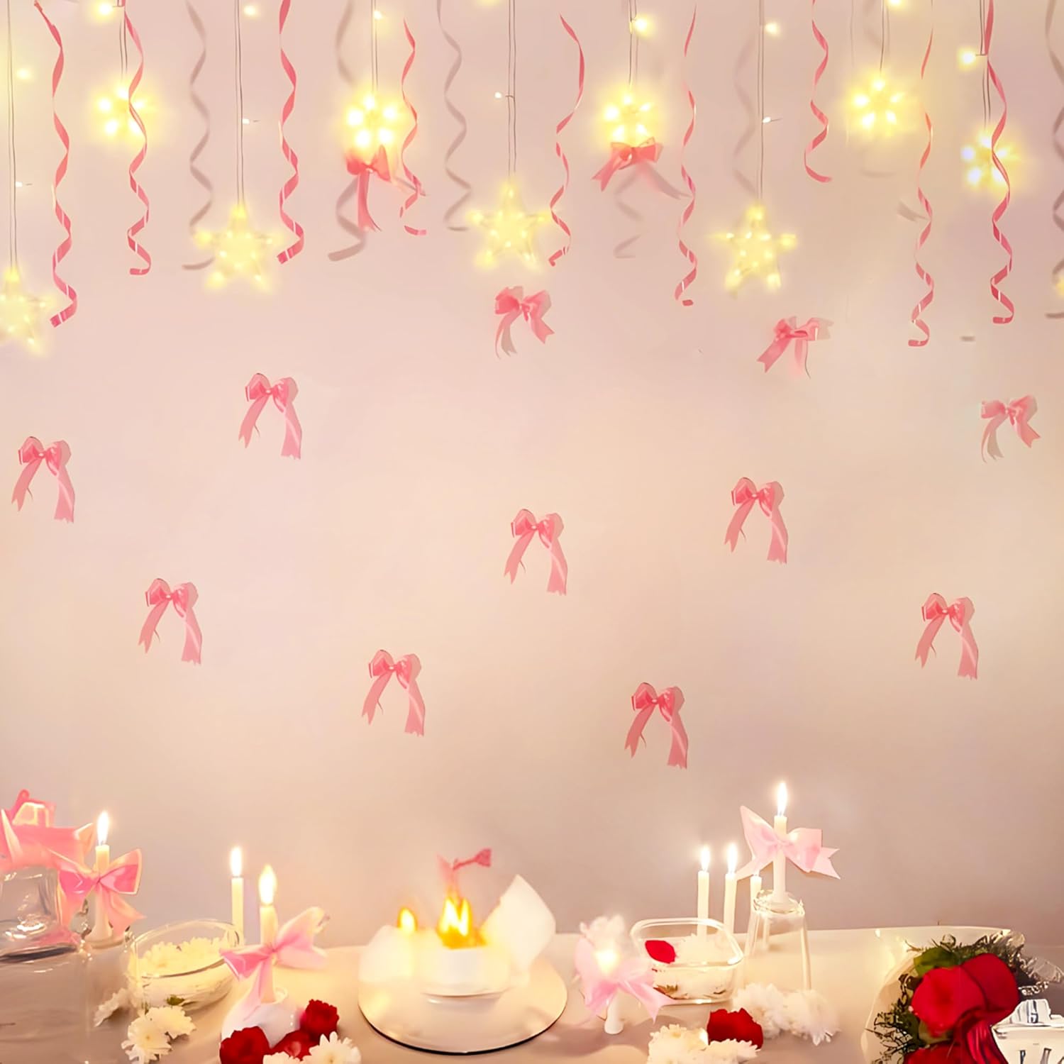 Pink bow white balloon theme happy birthday decoration