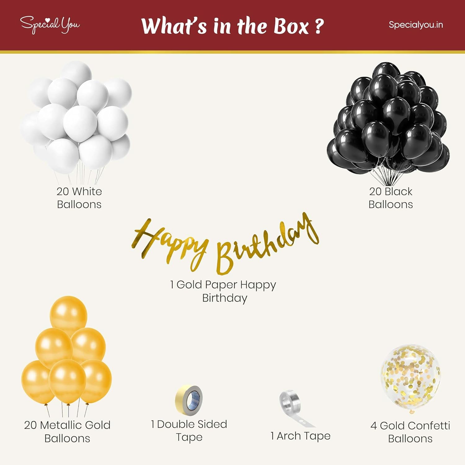 Black & White theme birthday decoration with golden balloons