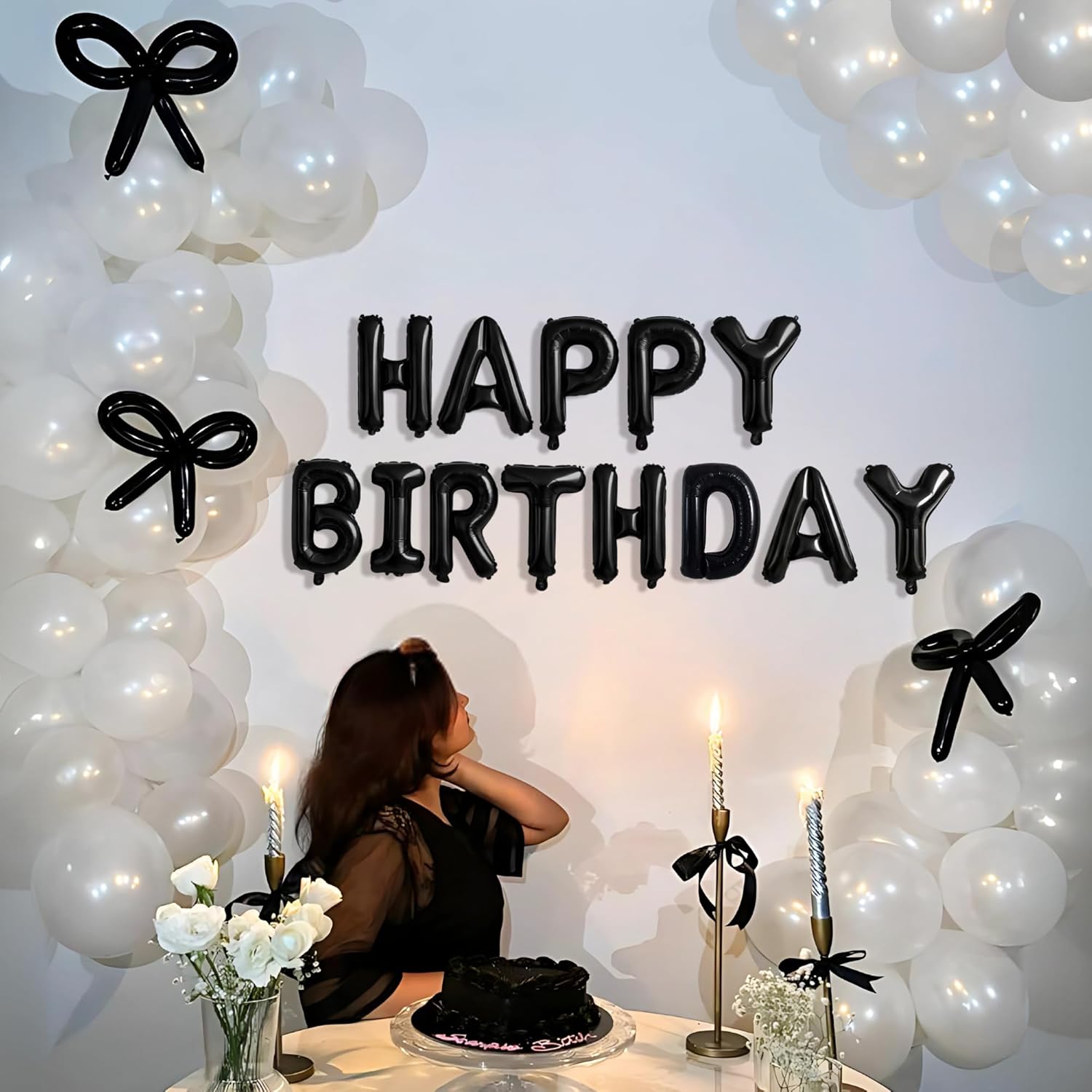White Black Bow theme birthday decoration