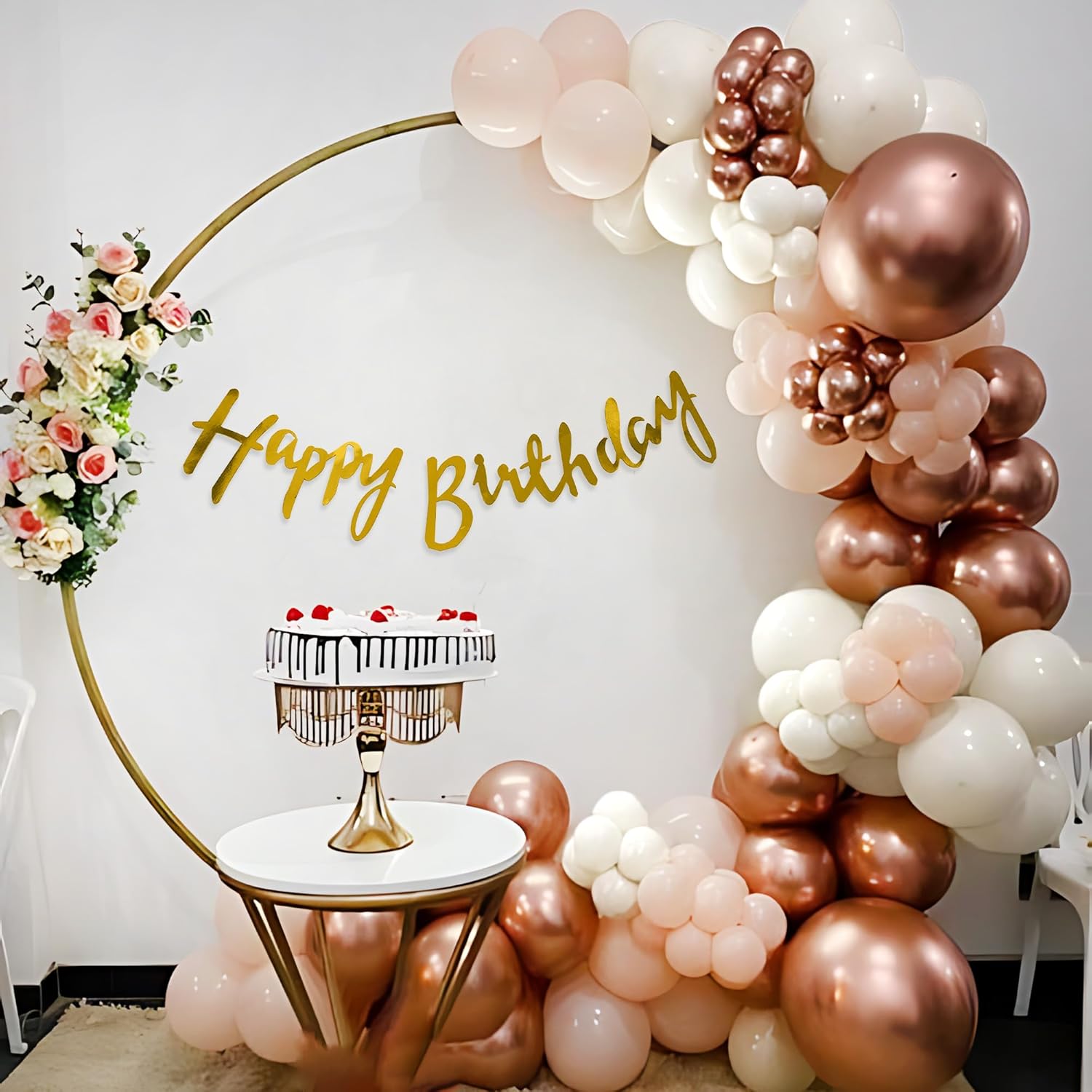 Peach, Rose Gold & White theme Happy birthday decoration