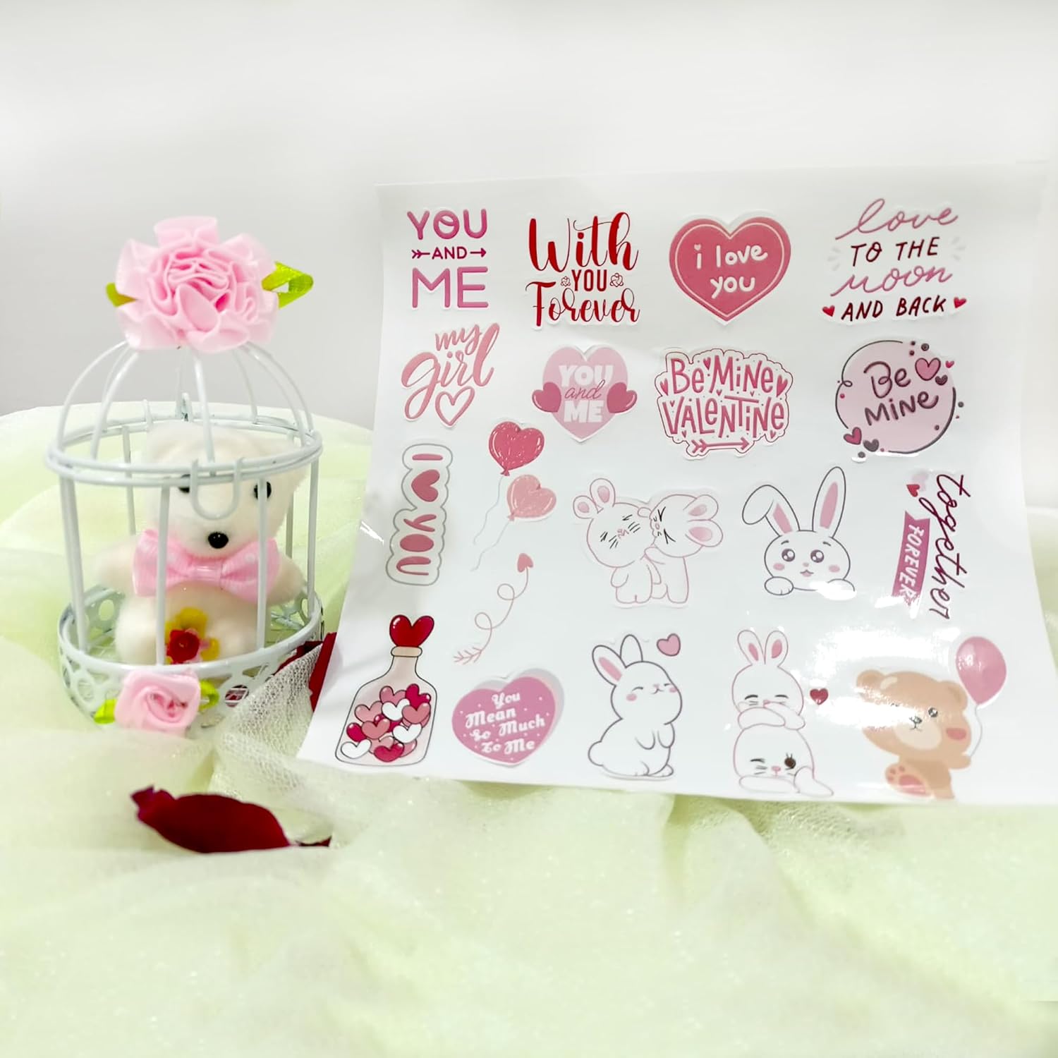 Pink teddy cage and sticker's combo for valentine's