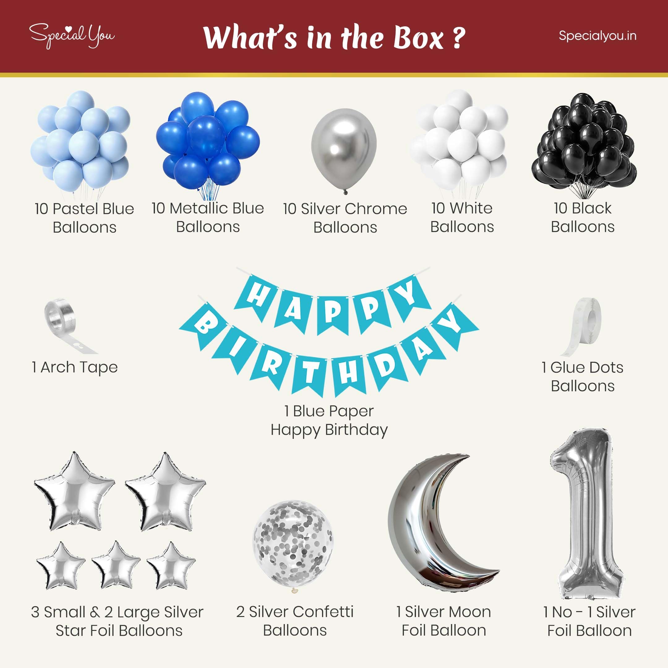 1st Birthday Decoration kit for Boys with Star and Moon Foil Balloons
