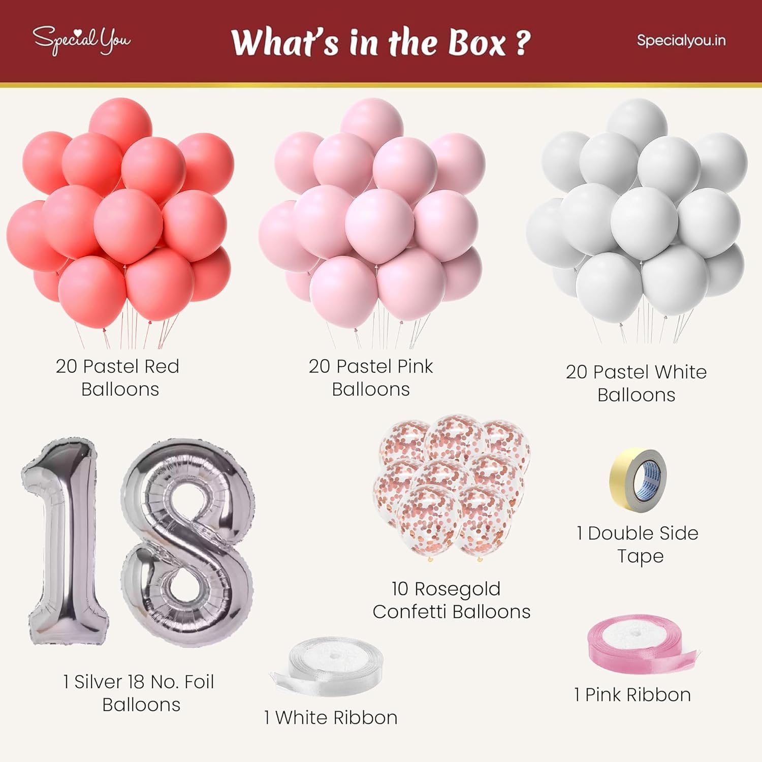 Red, Pink & White Balloons for Decoration
