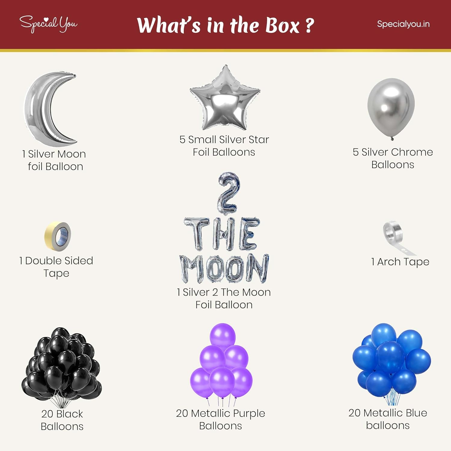 2nd Birthday Decoration Items kit for kids with star and moon foil balloons- 74 Items