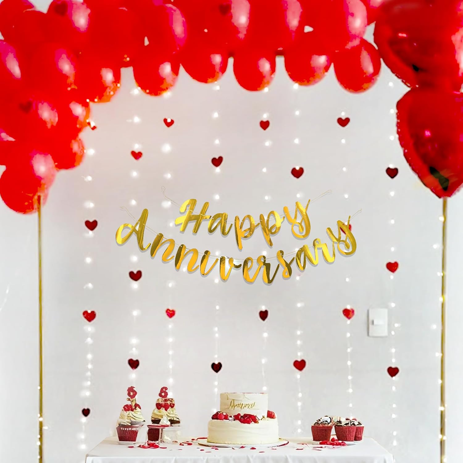 Red Balloon theme for Anniversary with Cursive Banner